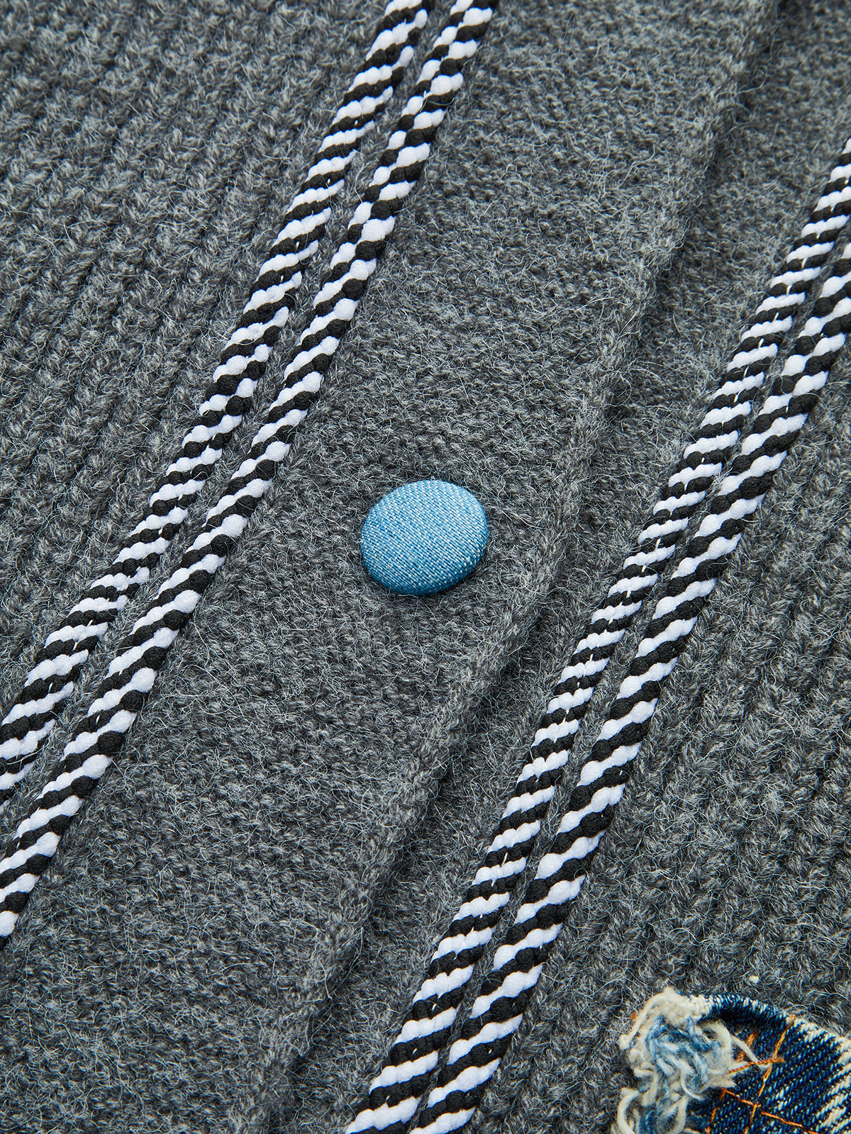 Contrast Trim Denim Panel Cardigan-Massicos