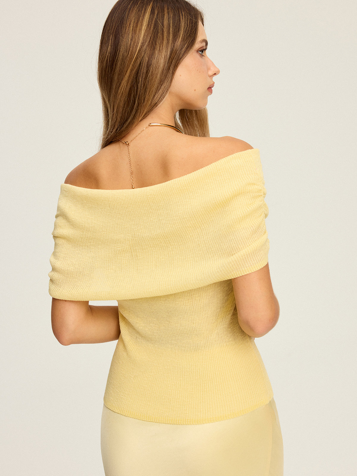 Off-Shoulder Ruched Knit Top-Massicos