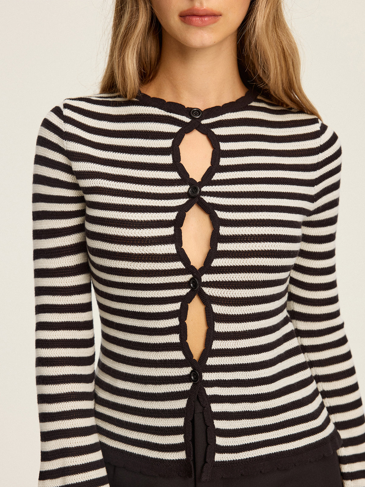 Striped Cut-Out Flare Sleeve Knit Top-Massicos