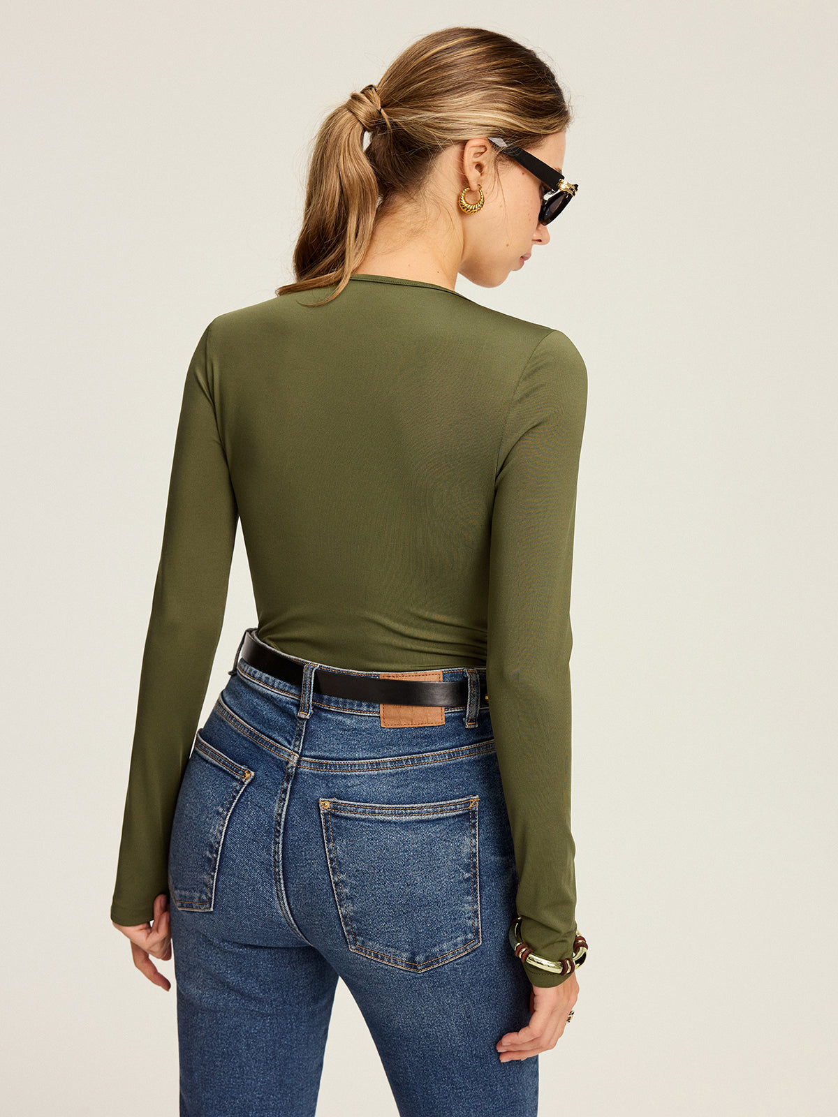 Cut-Out Twist Long Sleeve Blouse-Massicos