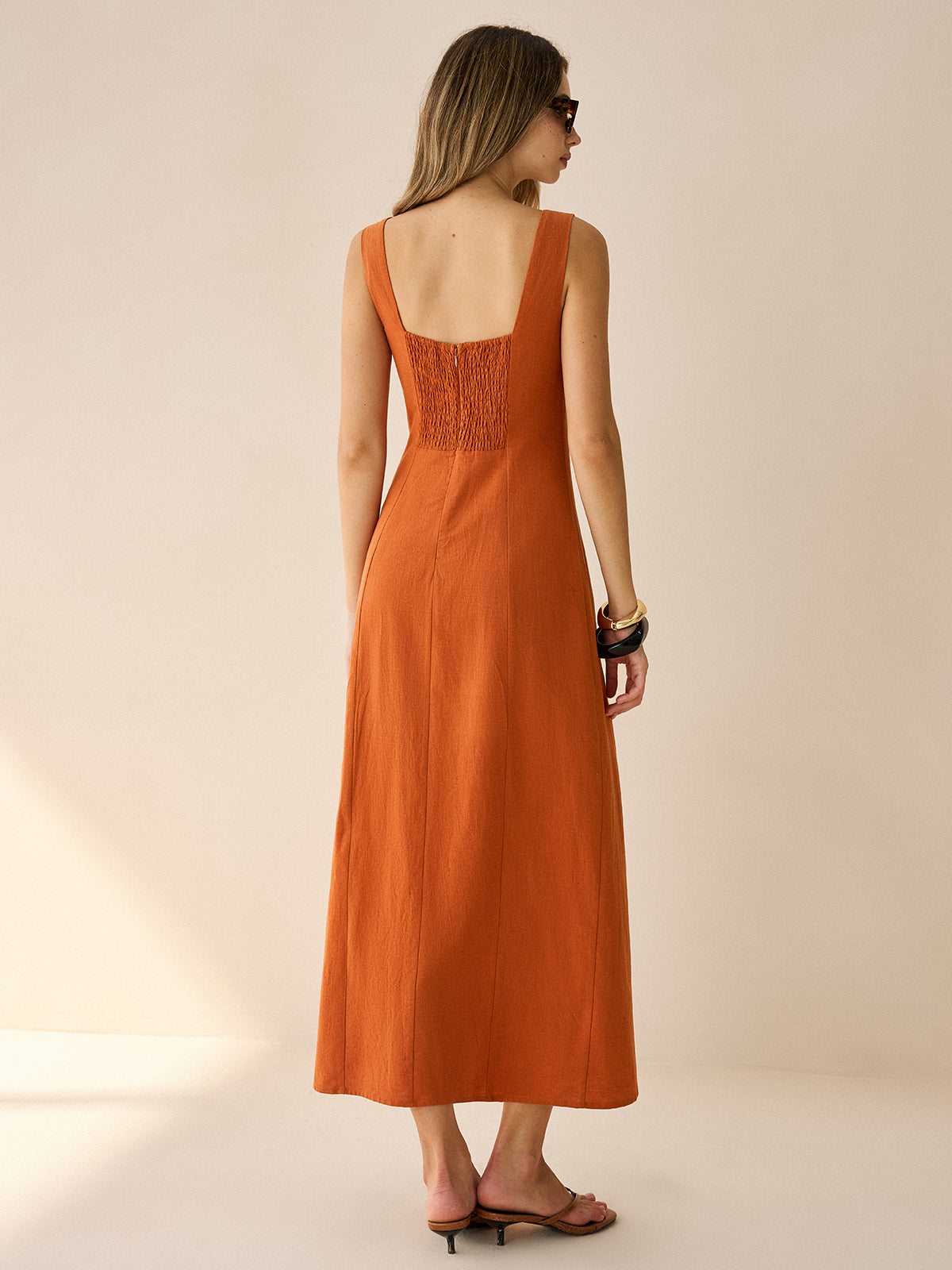 Square-Neck Button-Front Maxi Dress with Slit-Massicos