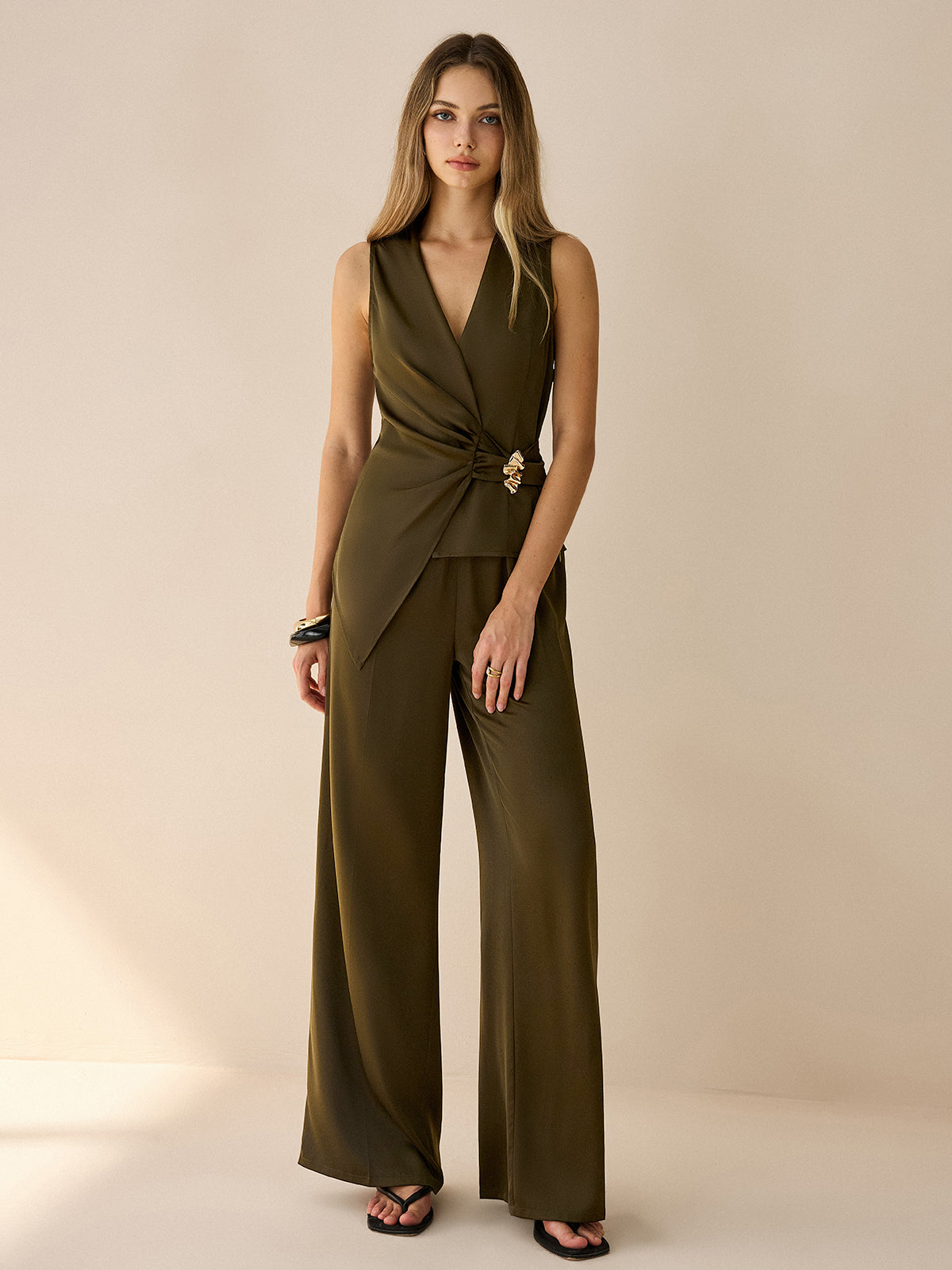 Asymmetric Wrap Top and Pants Set-Massicos