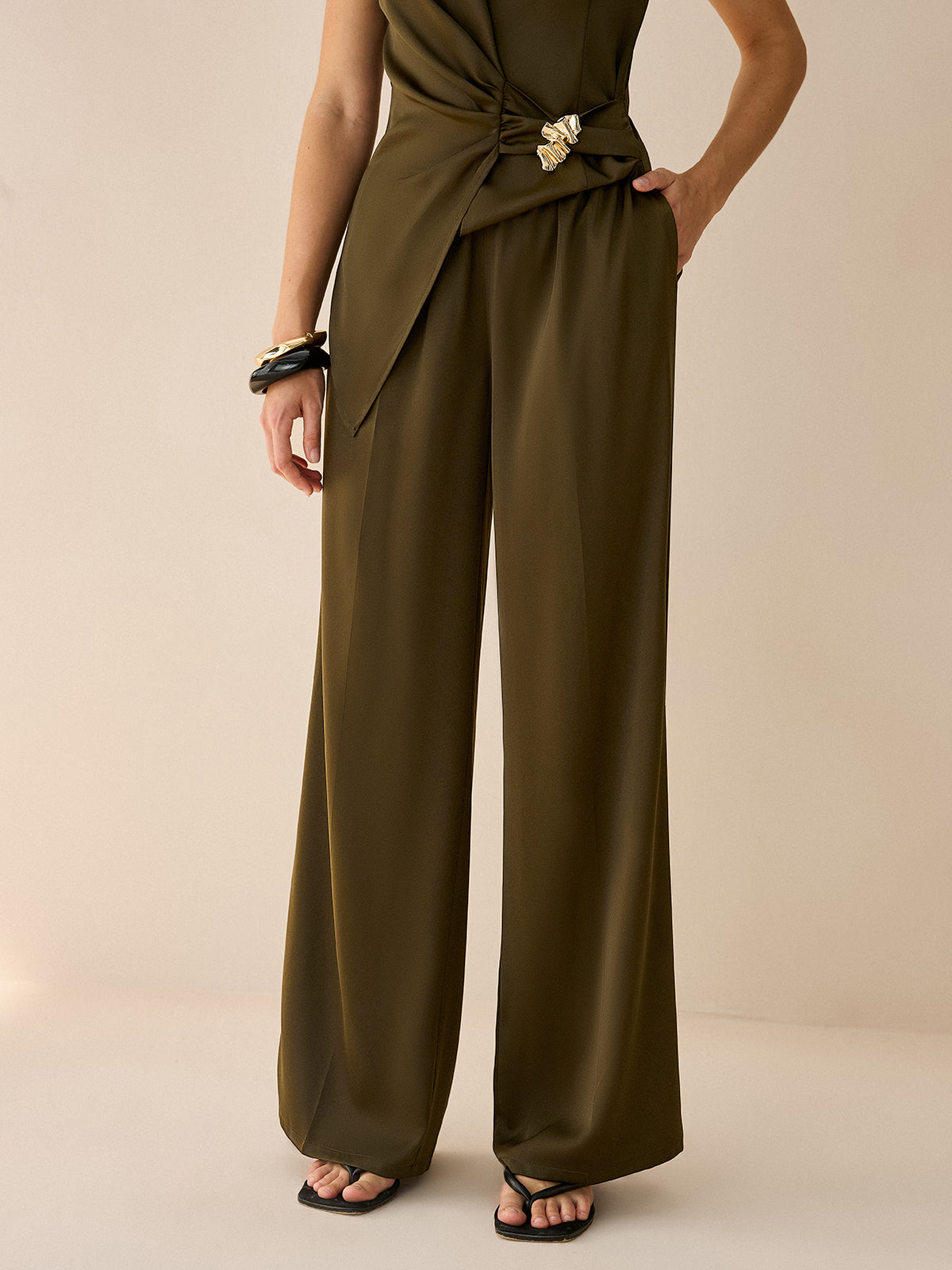 Asymmetric Wrap Top and Pants Set-Massicos