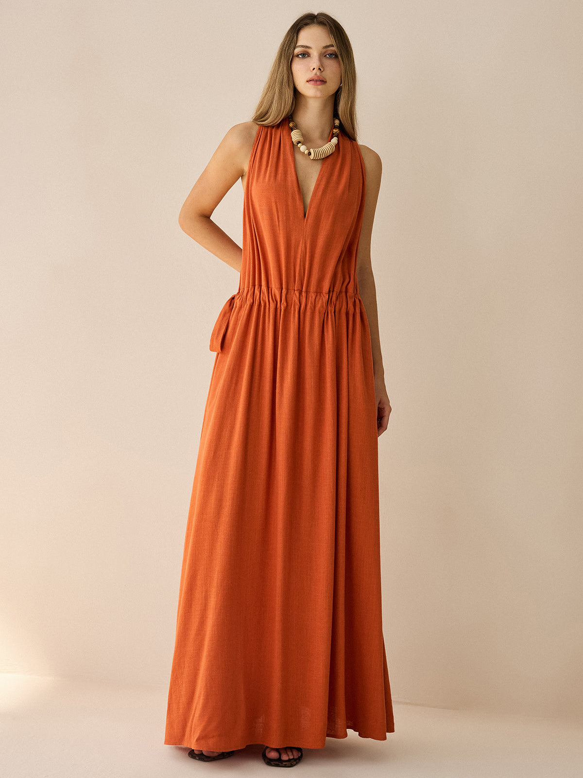 Cotton & Linen Halter Maxi Dress-Massicos