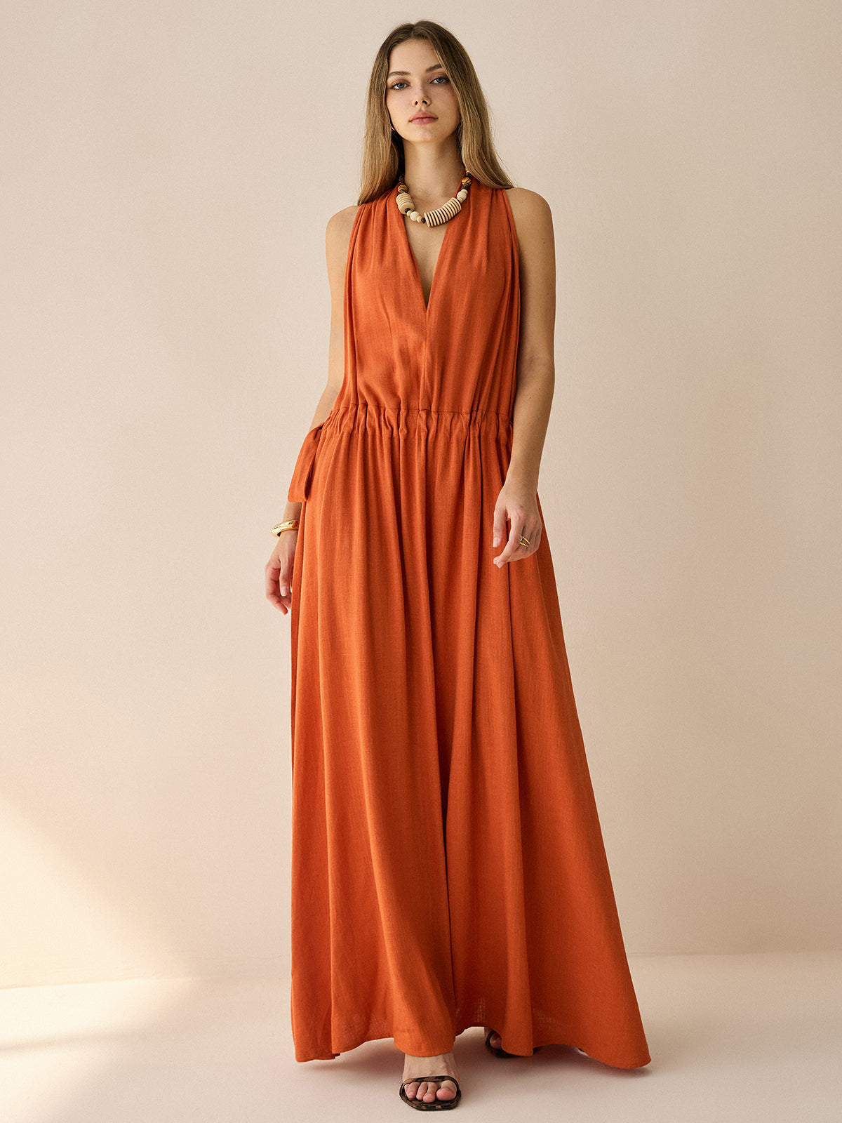 Cotton & Linen Halter Maxi Dress-Massicos