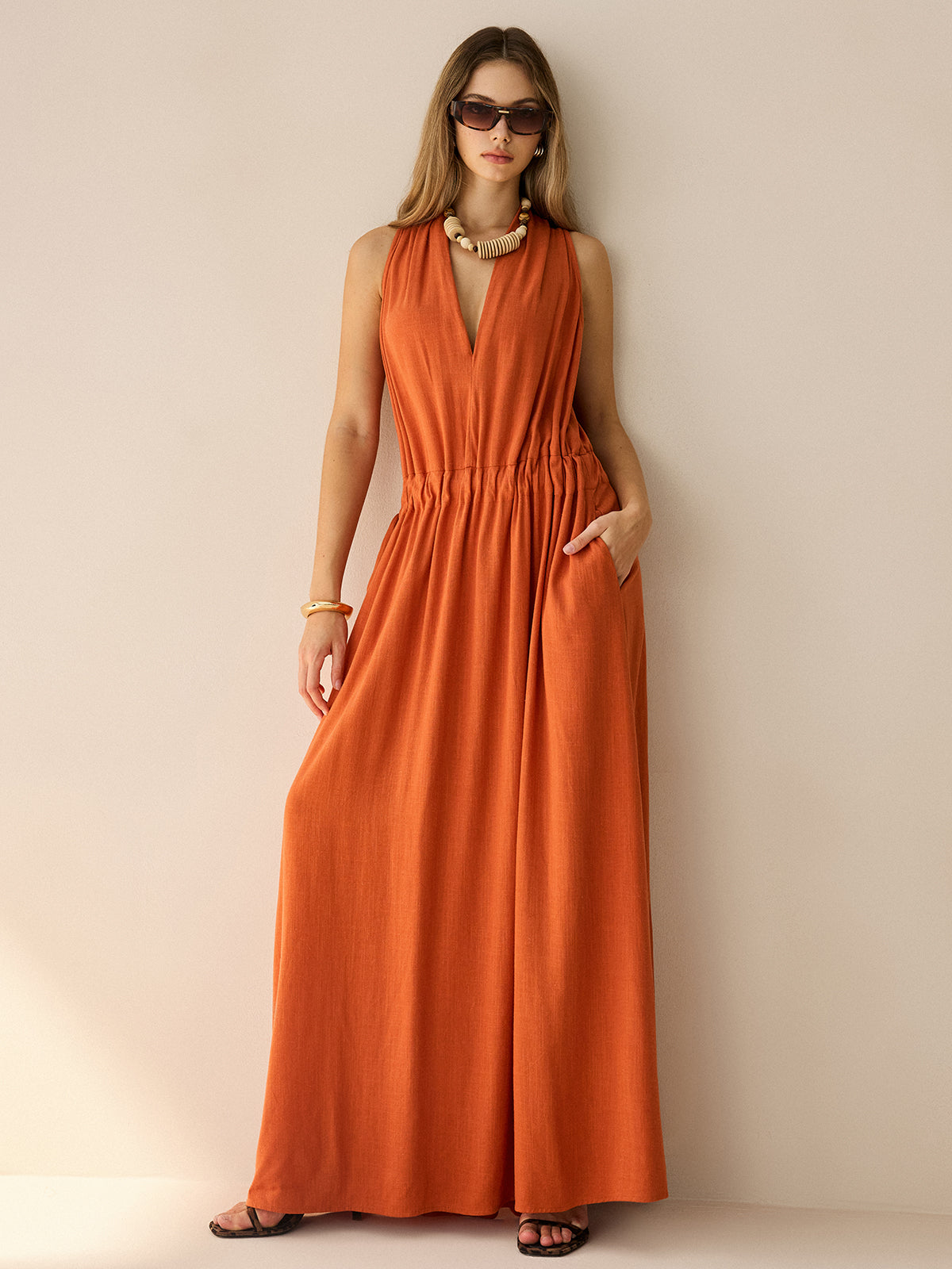 Cotton & Linen Halter Maxi Dress-Massicos