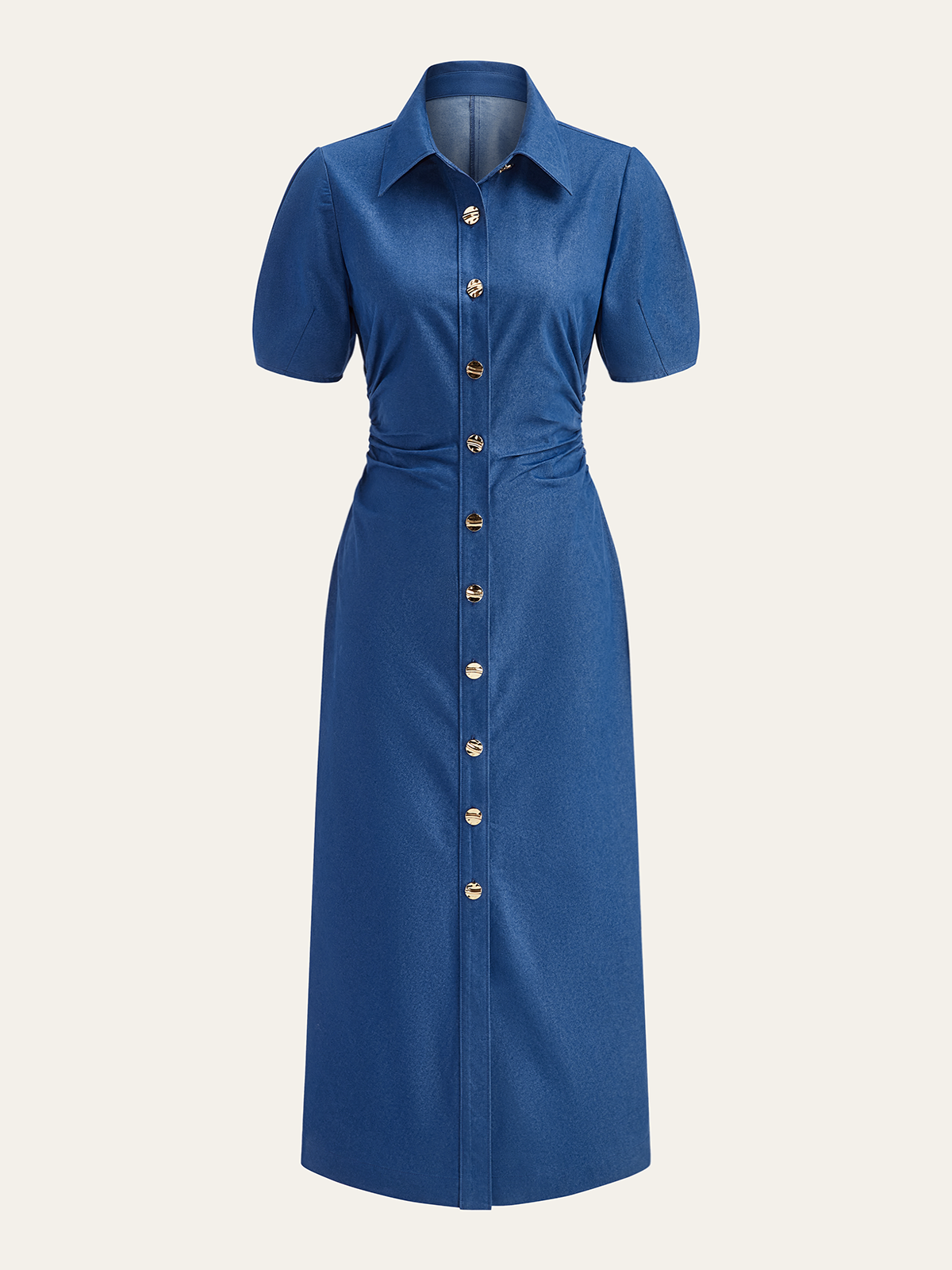 Ruched Polo-Collar Button-Front Midi Dress-Massicos