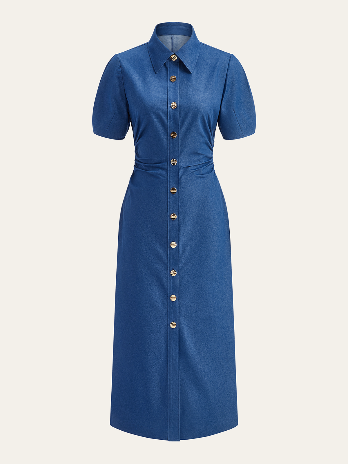 Ruched Polo-Collar Button-Front Midi Dress-Massicos