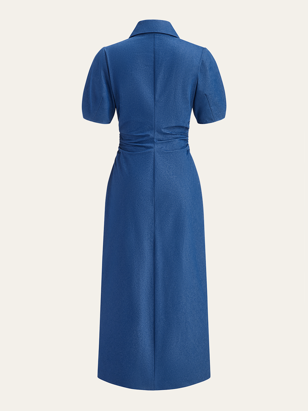 Ruched Polo-Collar Button-Front Midi Dress-Massicos