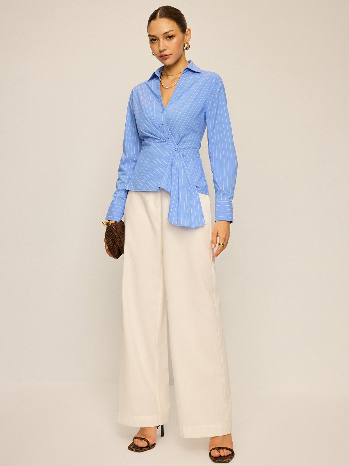 Striped Asymmetric Long Sleeve Shirt-Massicos