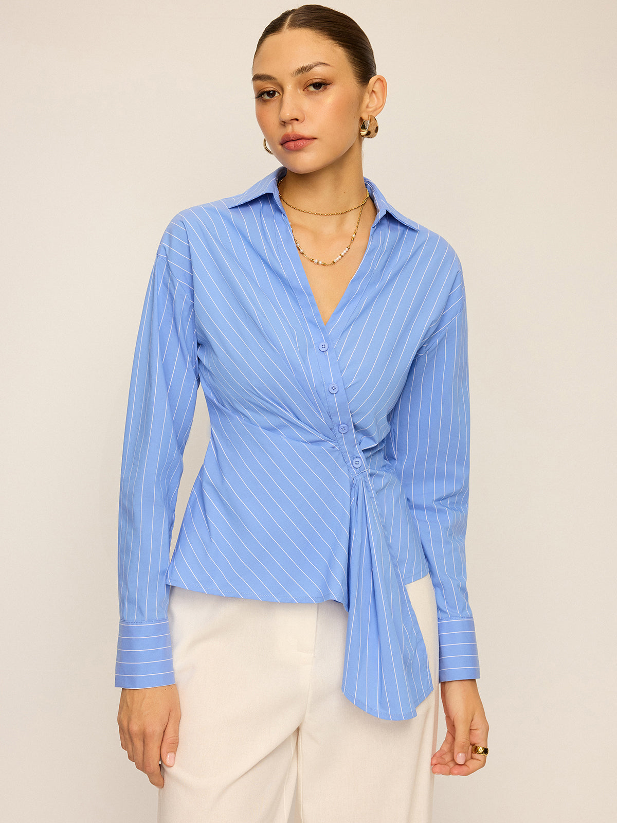 Striped Asymmetric Long Sleeve Shirt-Massicos