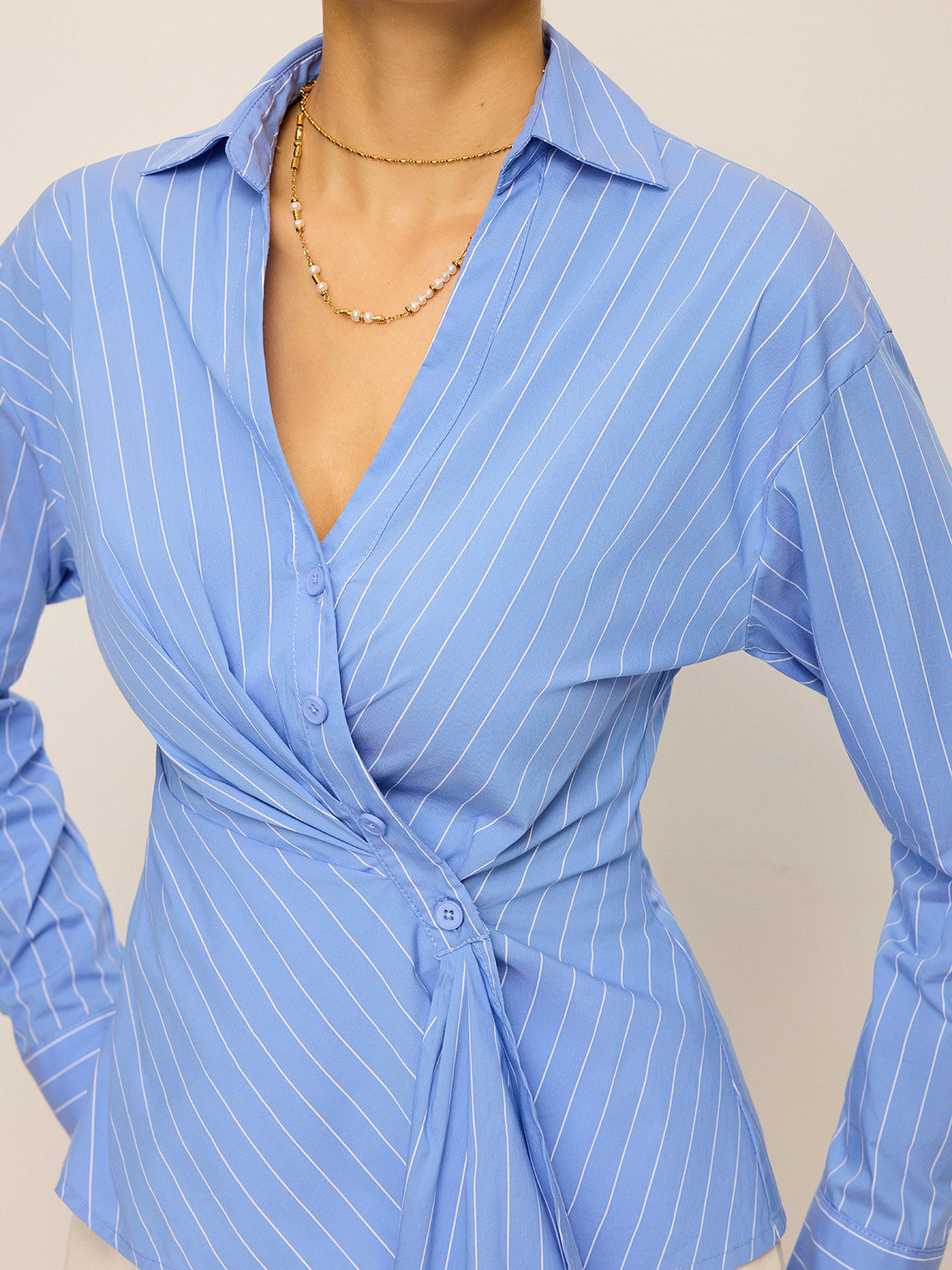 Striped Asymmetric Long Sleeve Shirt-Massicos