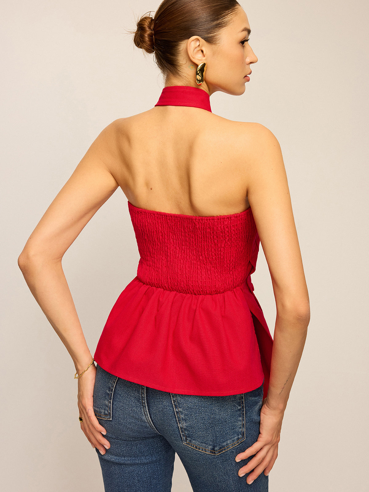 Asymmetric Halter Neck Button Top-Massicos