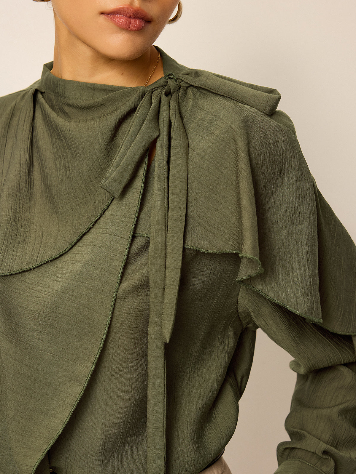 Neckline Tie Ruffled Blouse-Massicos