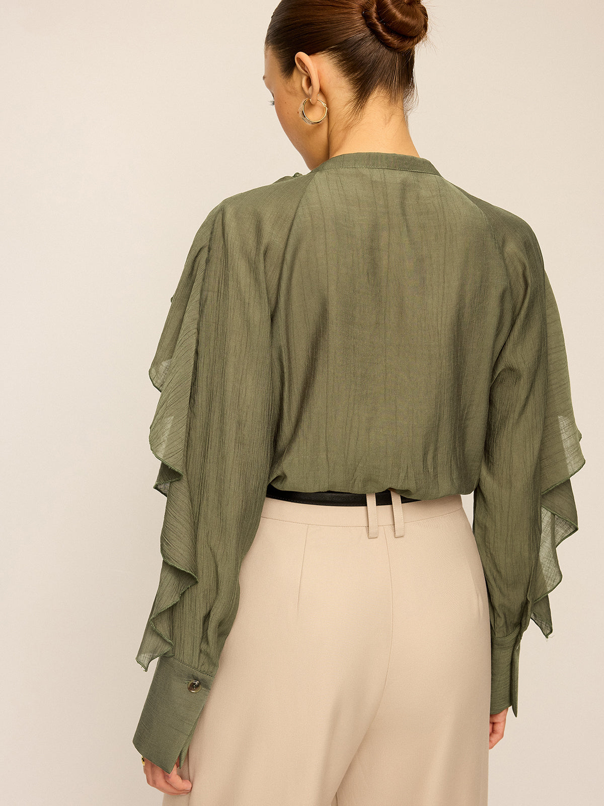 Neckline Tie Ruffled Blouse-Massicos