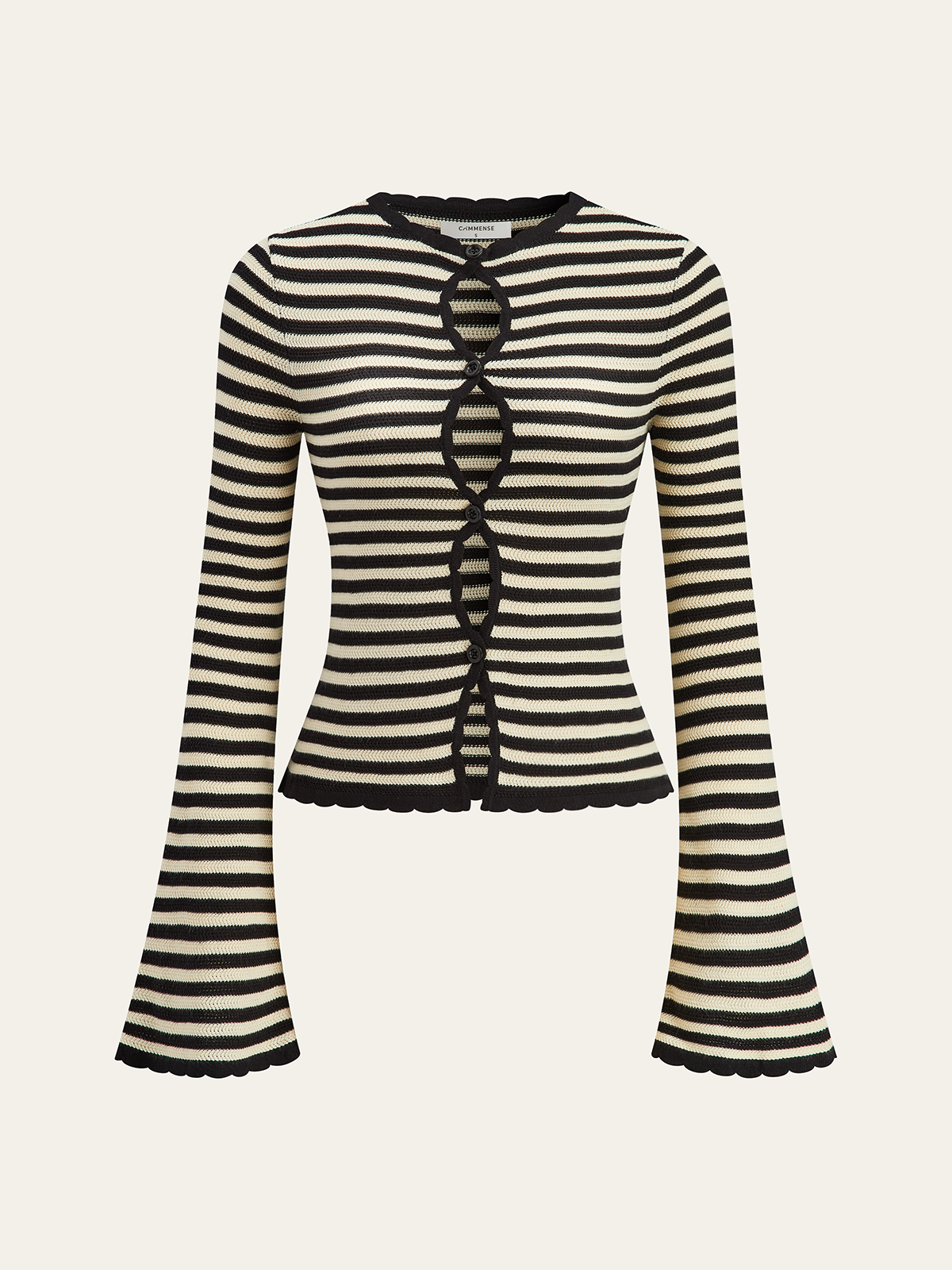 Striped Cut-Out Flare Sleeve Knit Top-Massicos