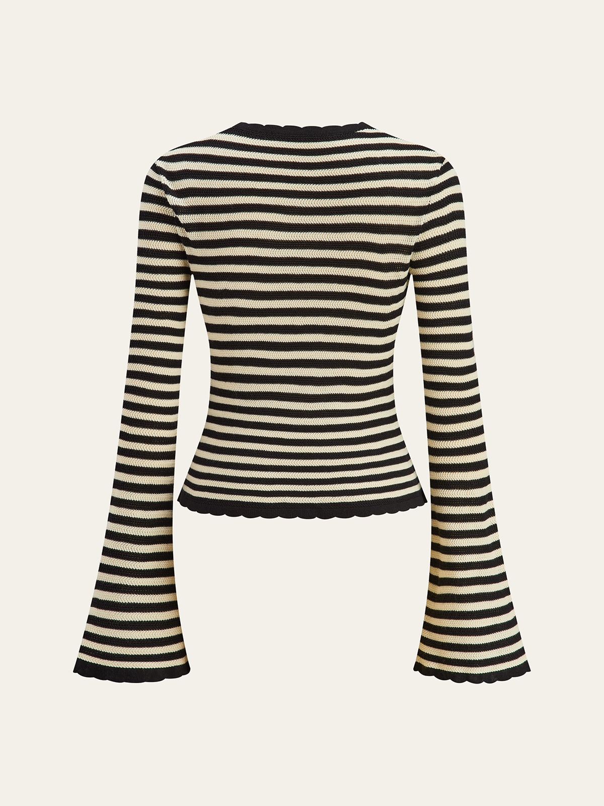 Striped Cut-Out Flare Sleeve Knit Top-Massicos