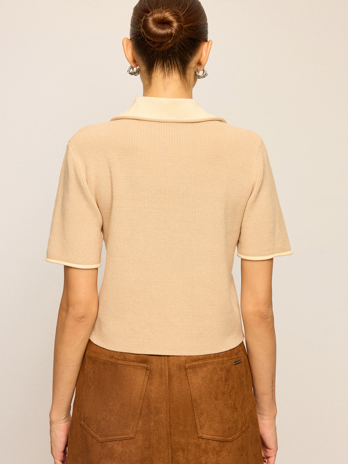Contrast Collar Knit Polo Top-Massicos