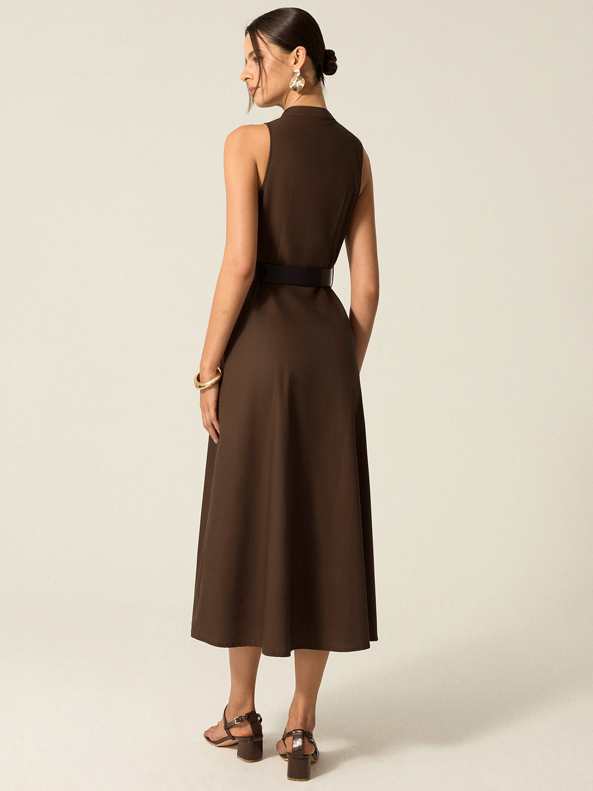 Belted Button-Front Midi Dress-Massicos