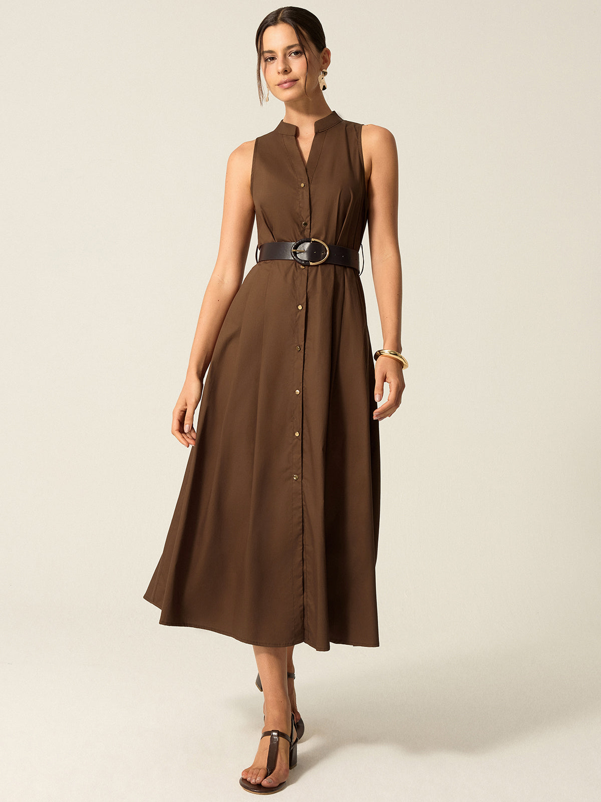 Belted Button-Front Midi Dress-Massicos