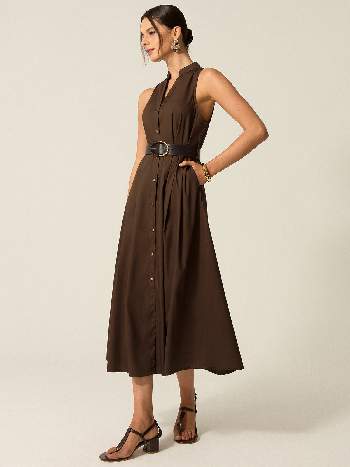 Belted Button-Front Midi Dress-Massicos