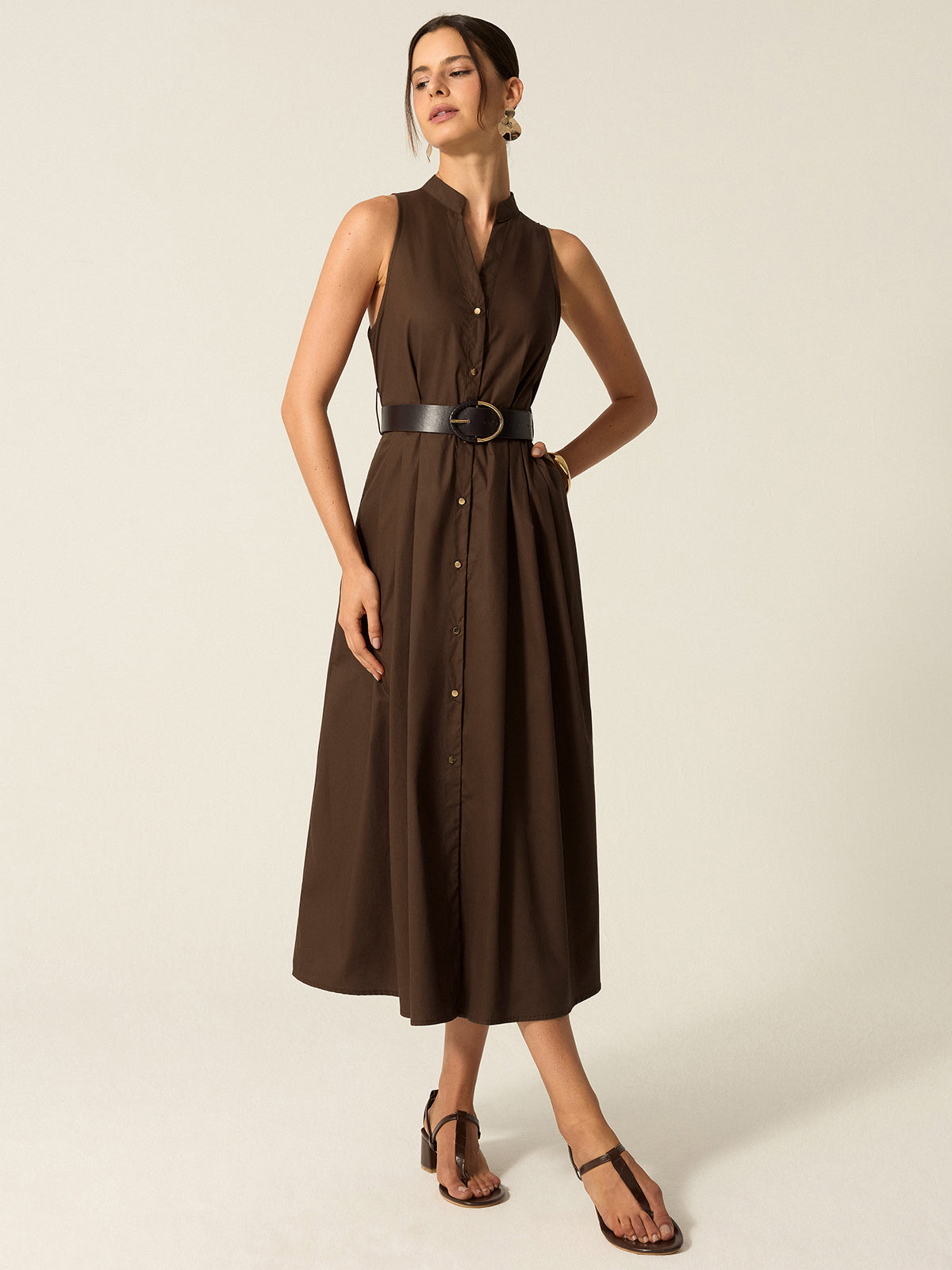 Belted Button-Front Midi Dress-Massicos