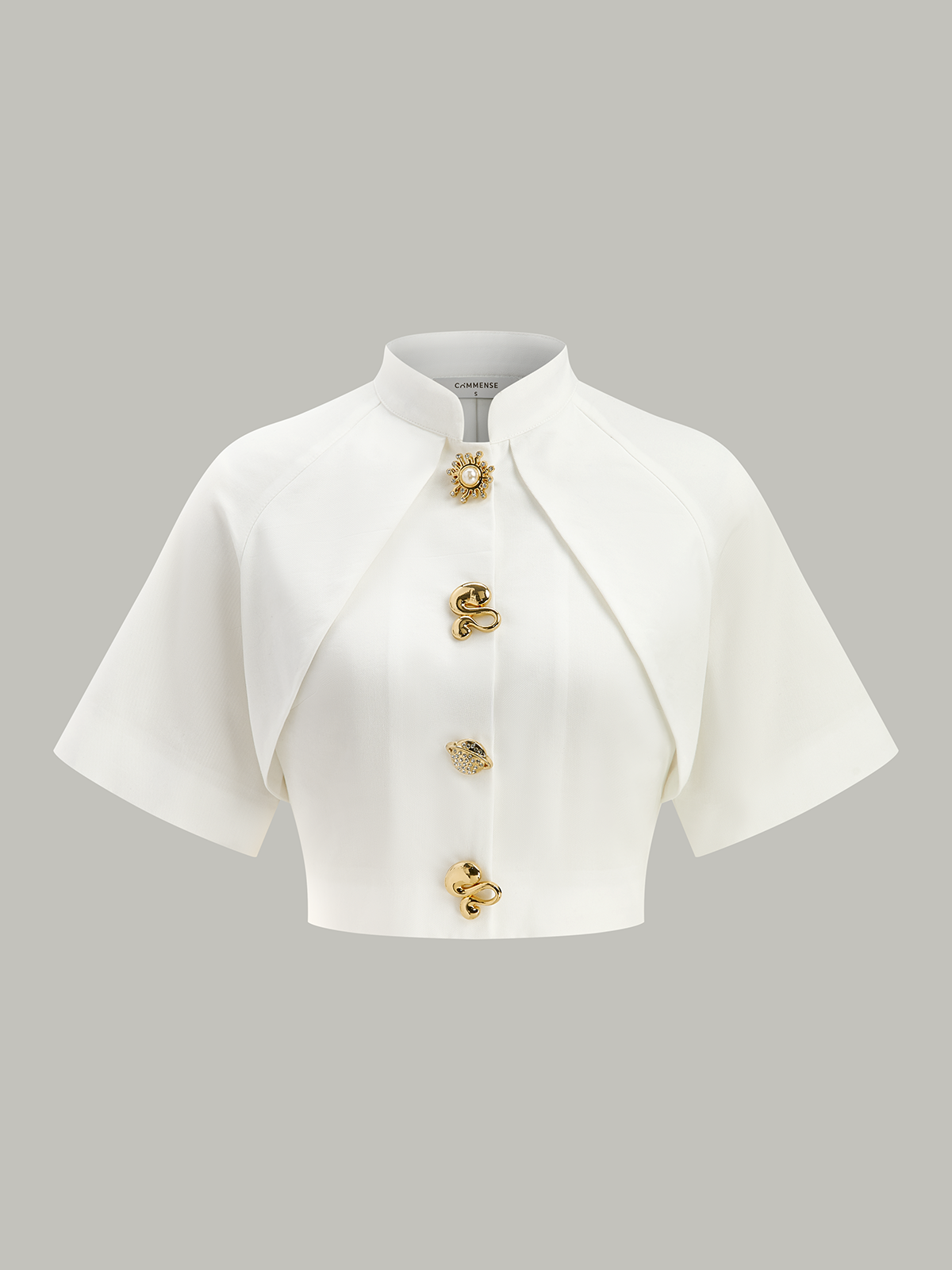 Metal Decor Cropped Blouse-Massicos