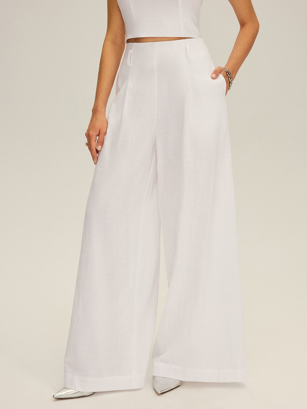 Cotton Peplum Top and Wide-Leg Pants Set-Massicos