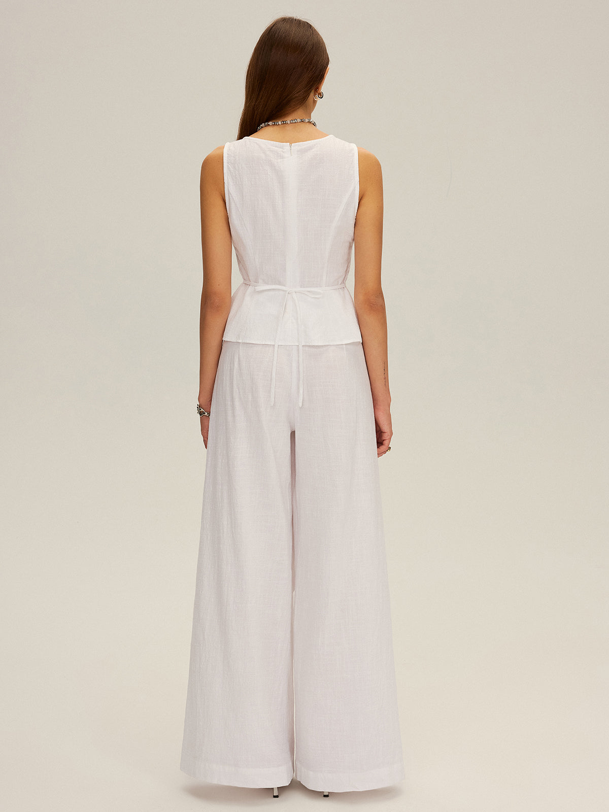 Cotton Peplum Top and Wide-Leg Pants Set-Massicos