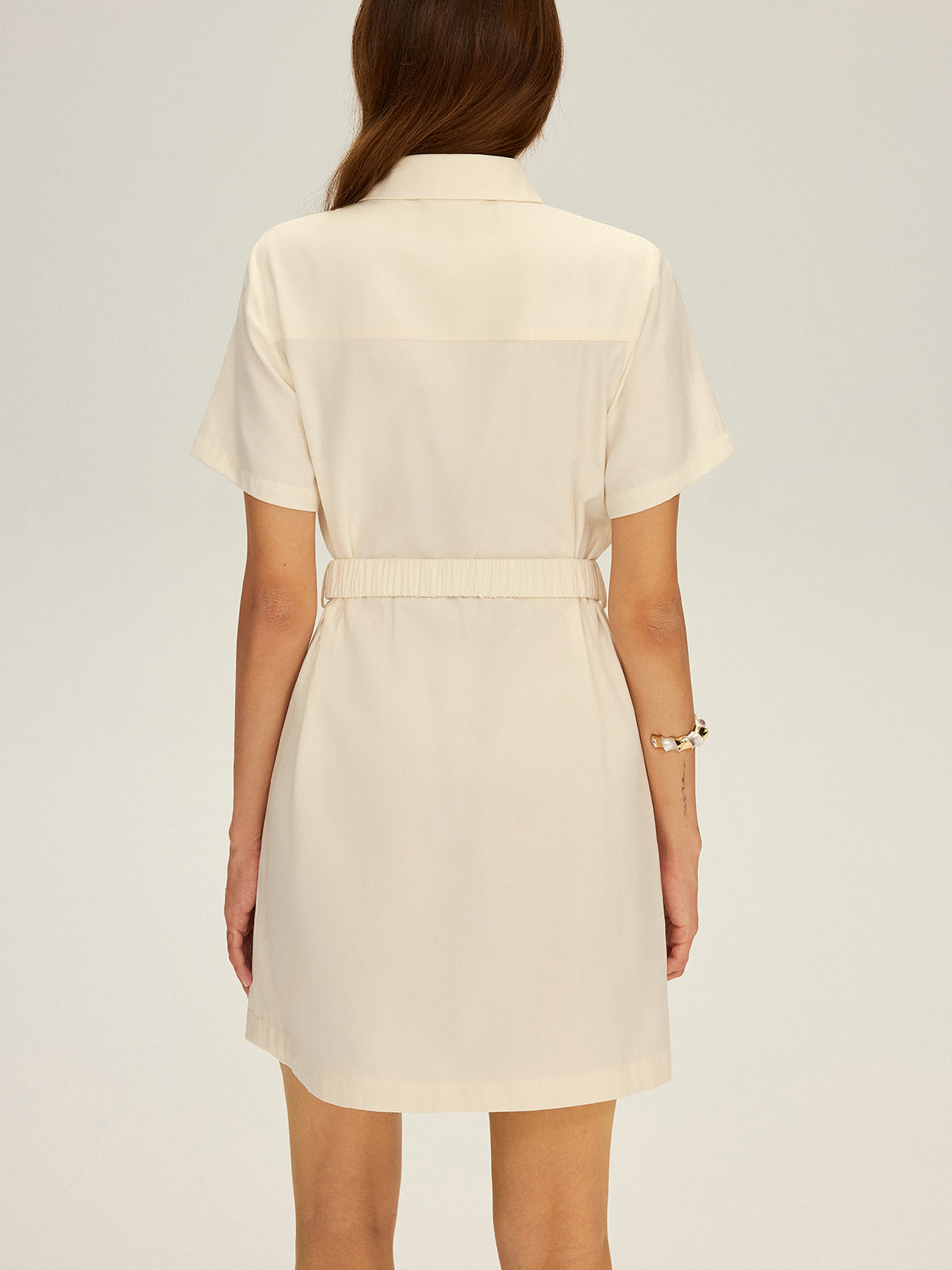 Tie-Neck Shirt Dress with Belt-Massicos