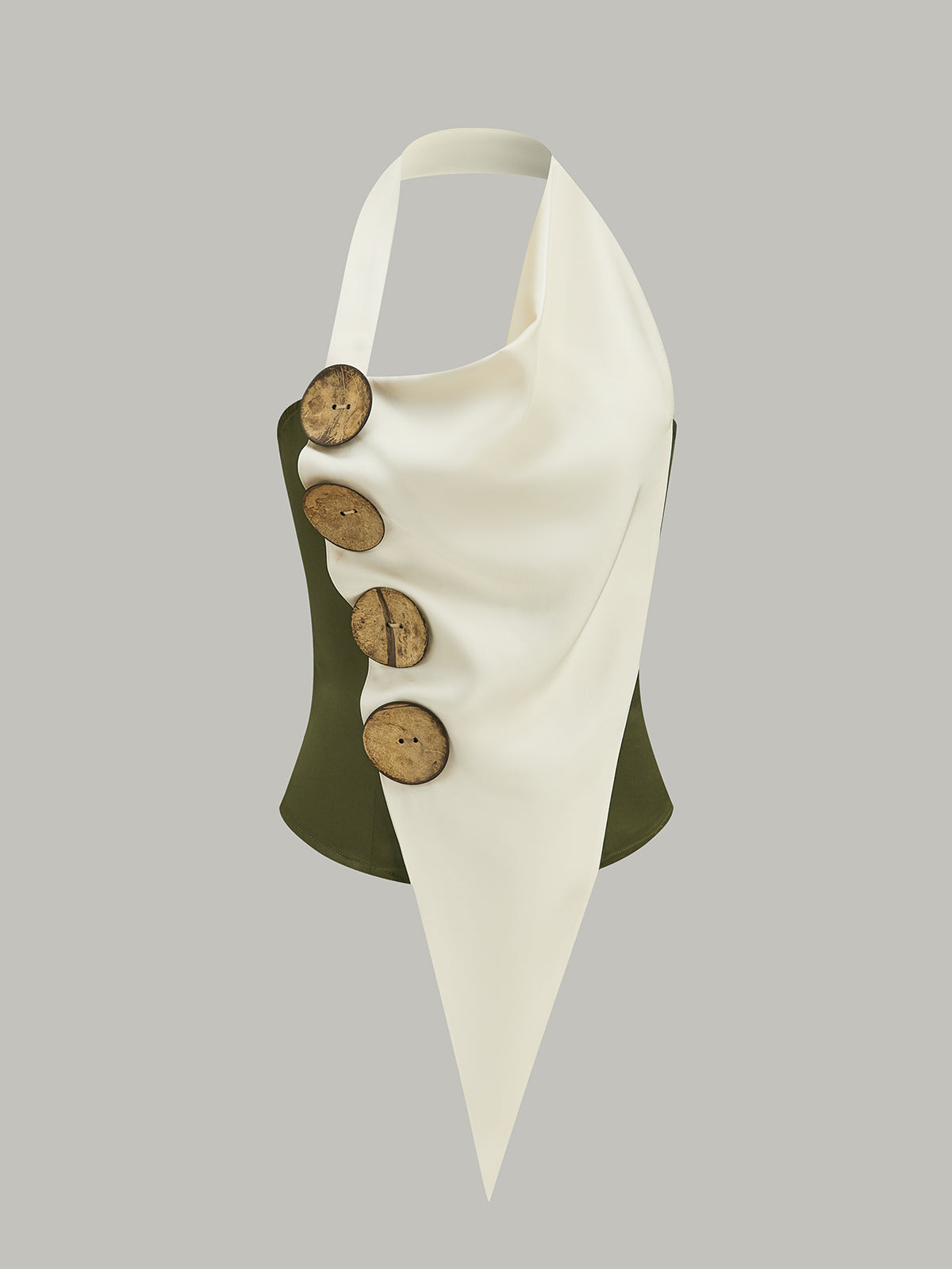 Asymmetrical Halter Top with Large Buttons-Massicos