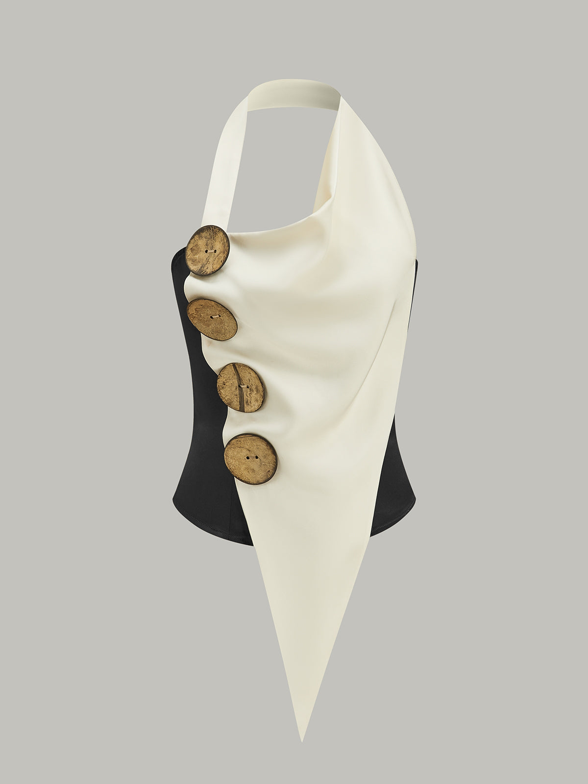 Asymmetrical Halter Top with Large Buttons-Massicos