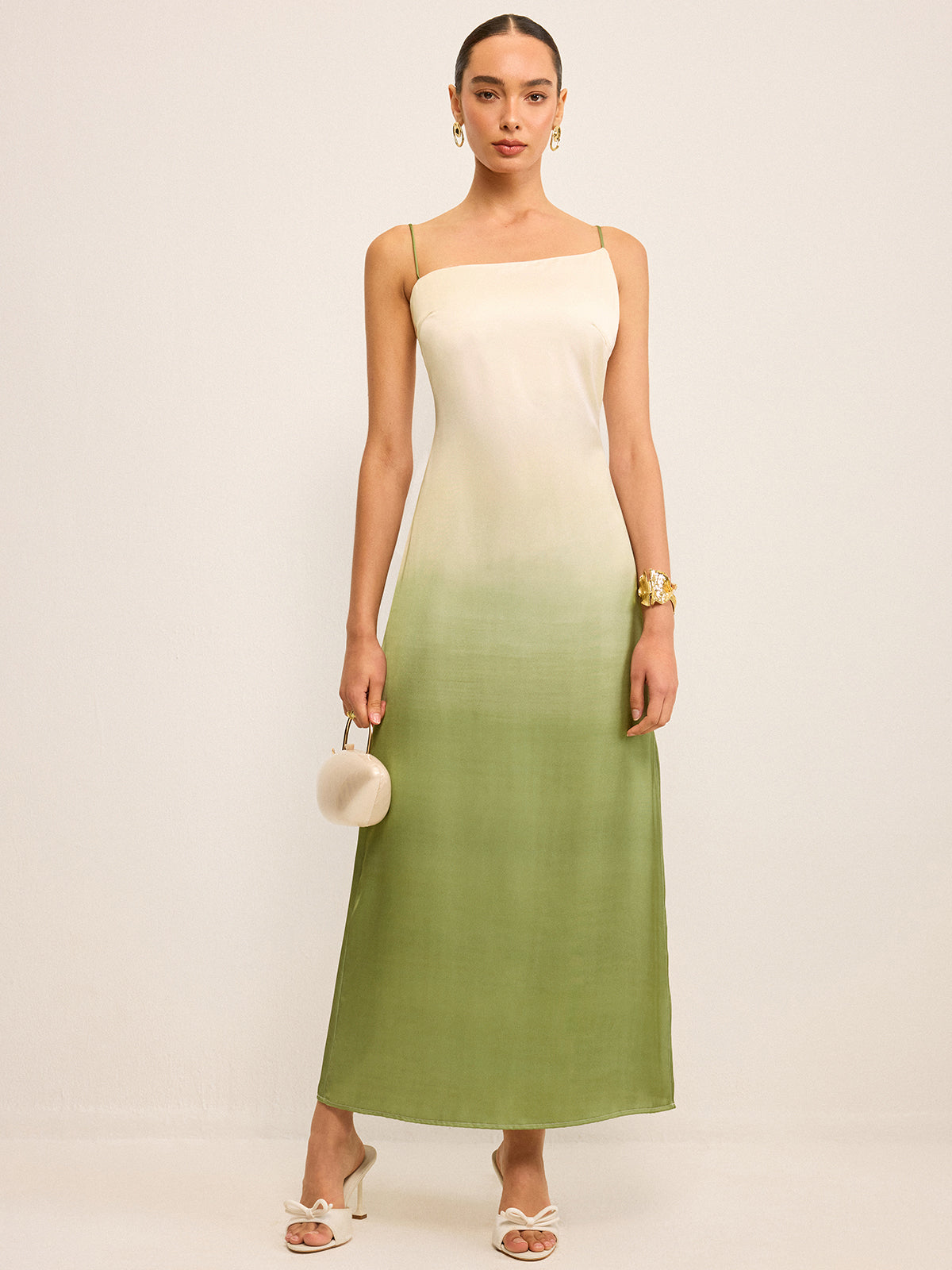 Gradient Asymmetrical Strap Maxi Dress-Massicos