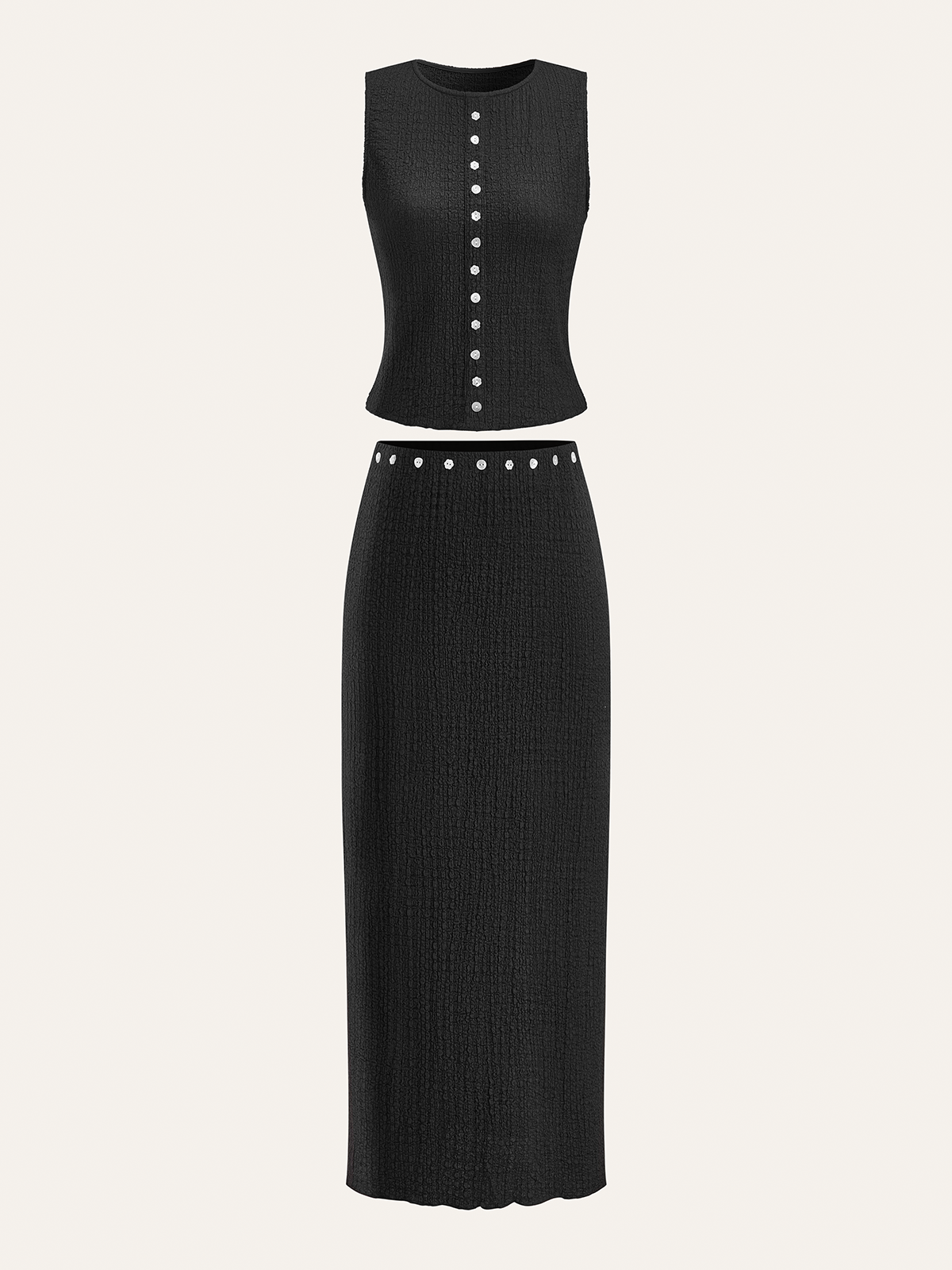 Decor Button Top and Midi Skirt Set-Massicos