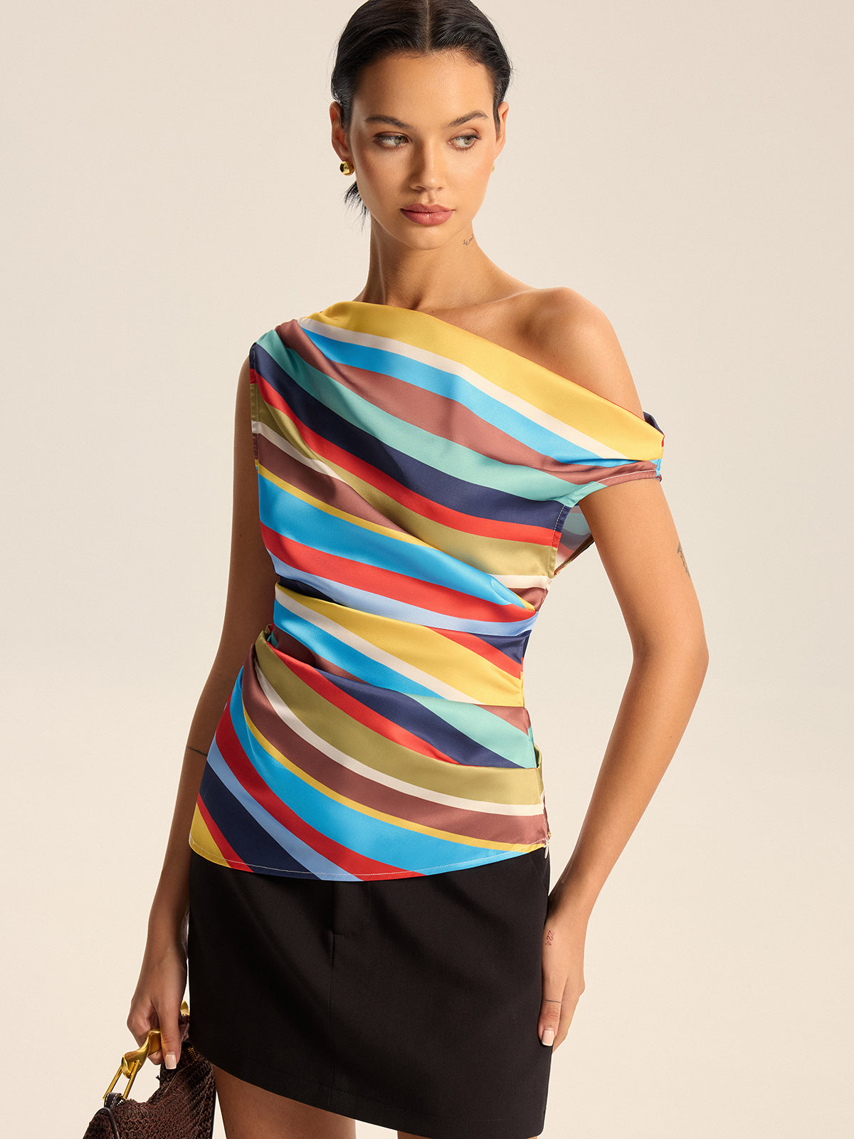 Colorful Striped One-Shoulder Top-Massicos