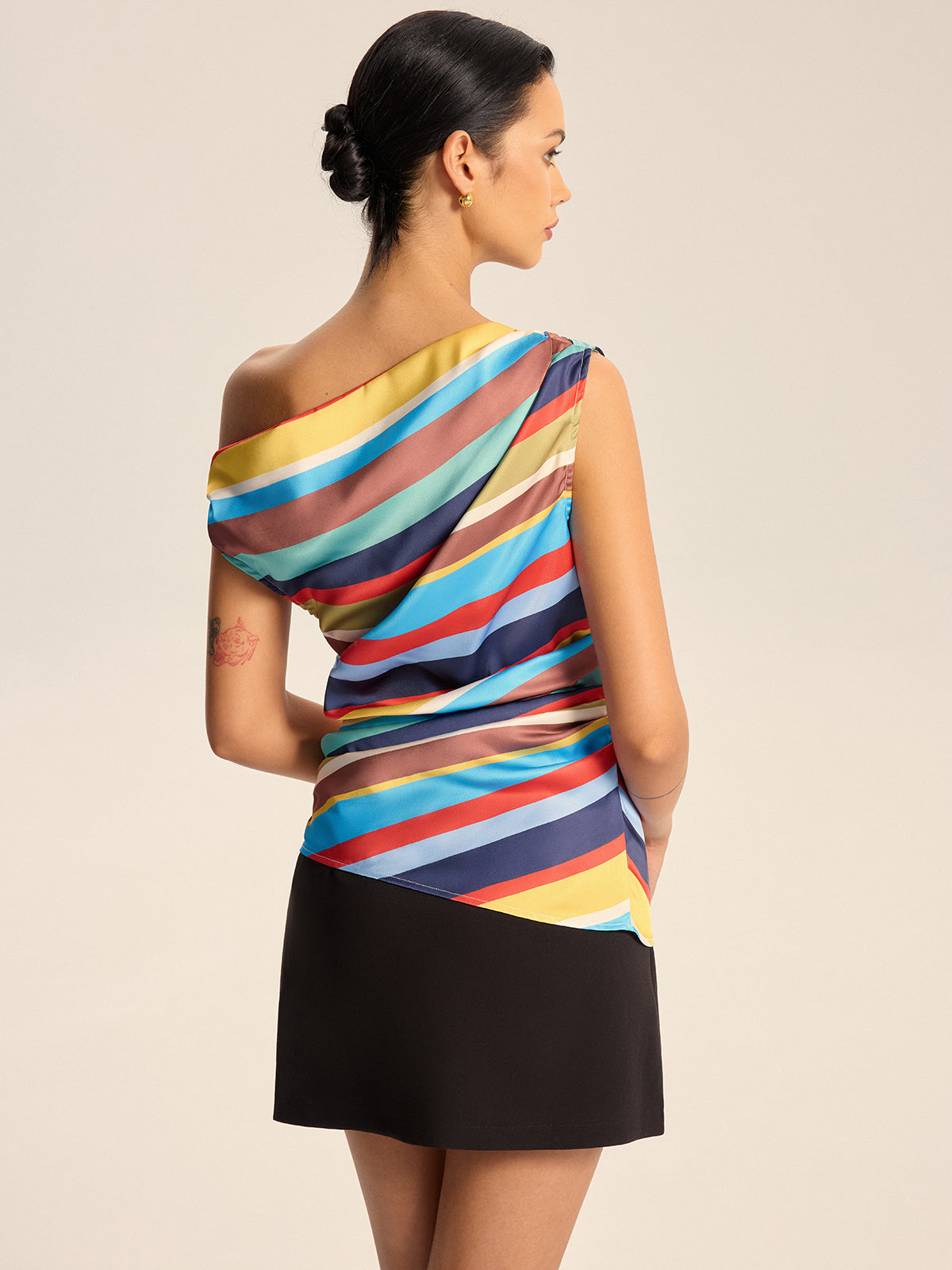 Colorful Striped One-Shoulder Top-Massicos