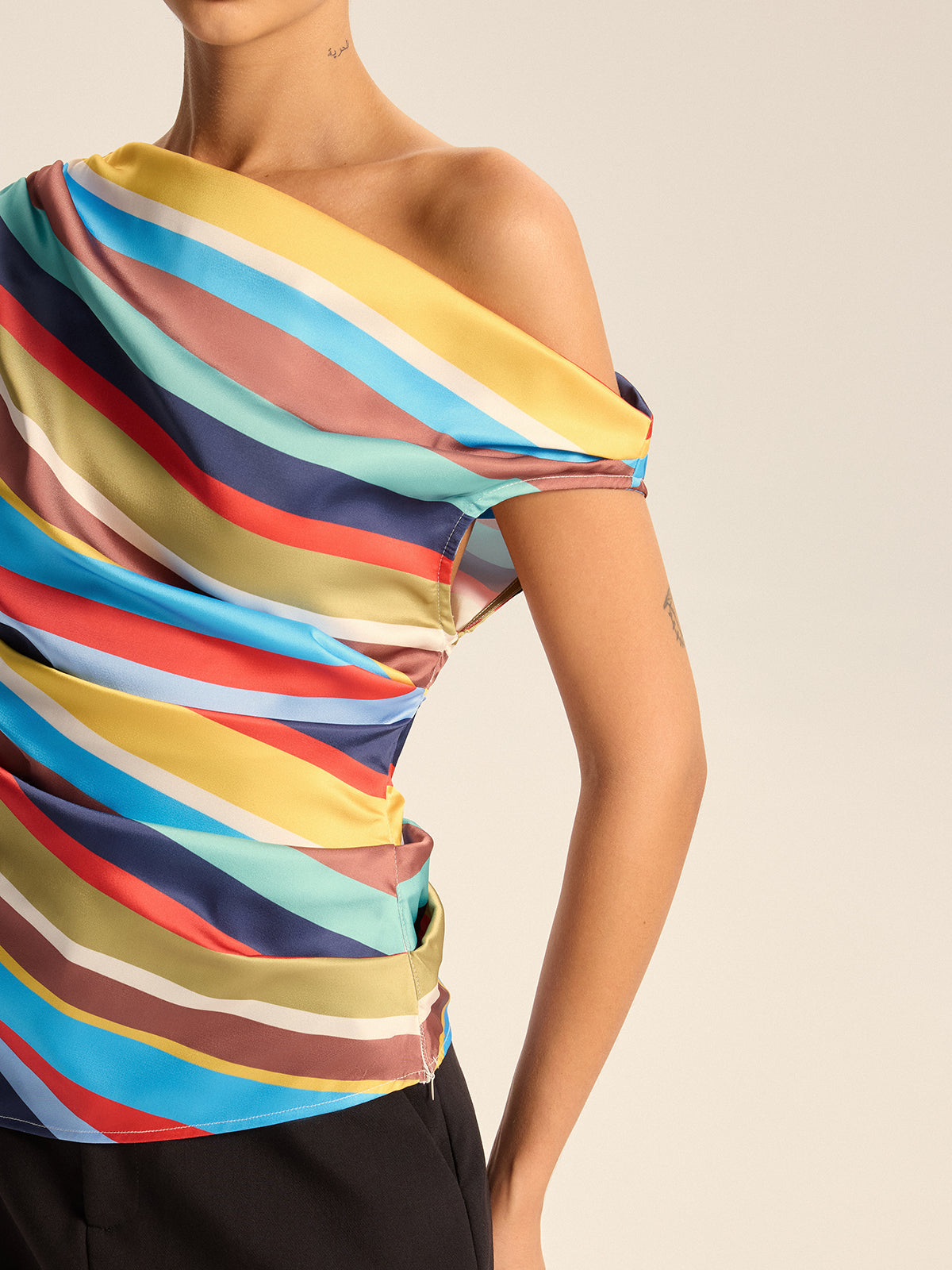Colorful Striped One-Shoulder Top-Massicos