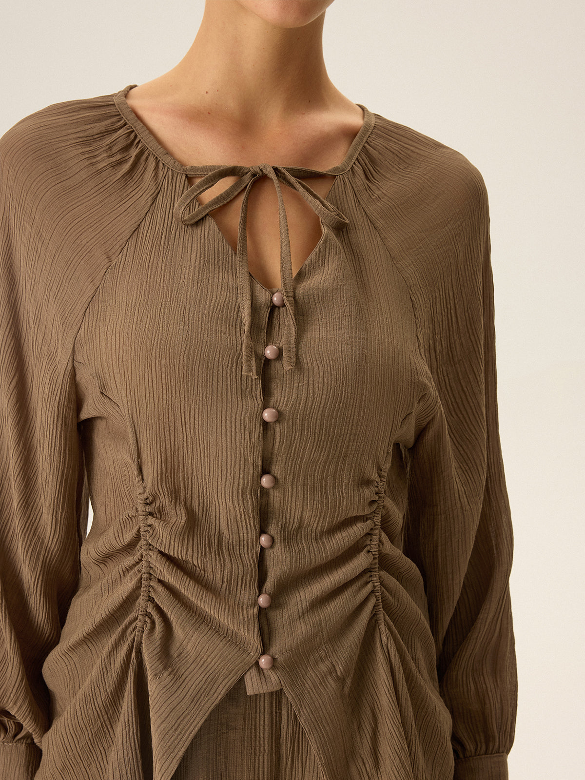 Ruched V-Neck Textured Shorts Set-Massicos