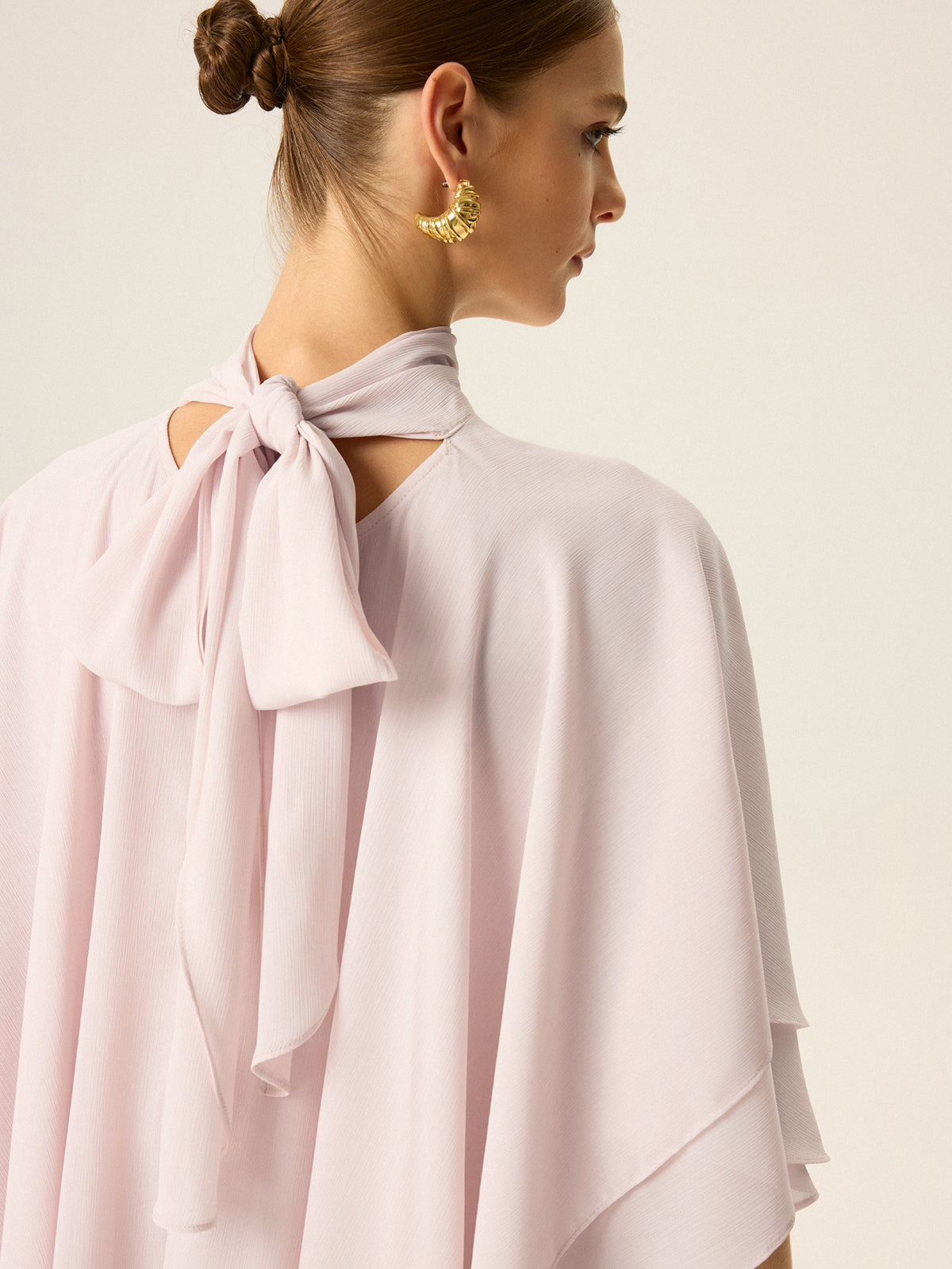 Semi-Sheer Chiffon High-Neck Tiered Cape Top-Massicos