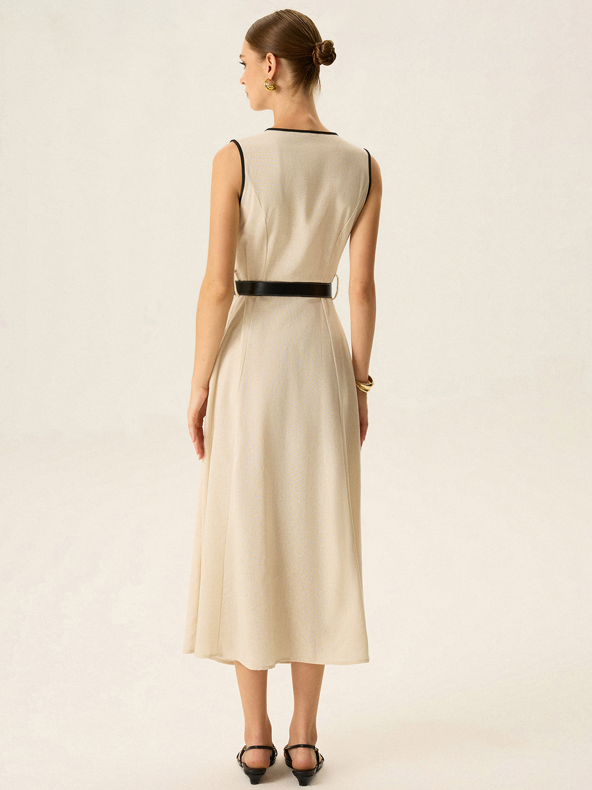 Contrast Trim Belted Midi Dress-Massicos