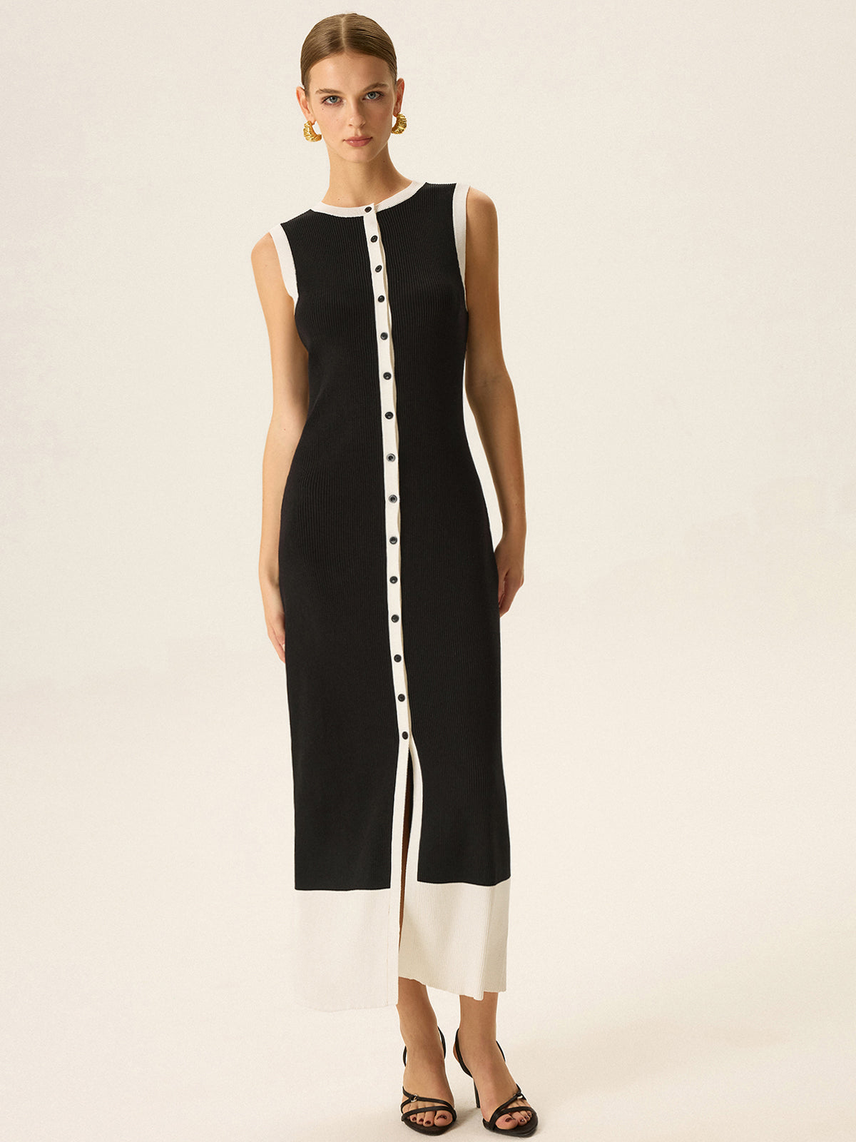 Contrast Trim Button Maxi Dress-Massicos