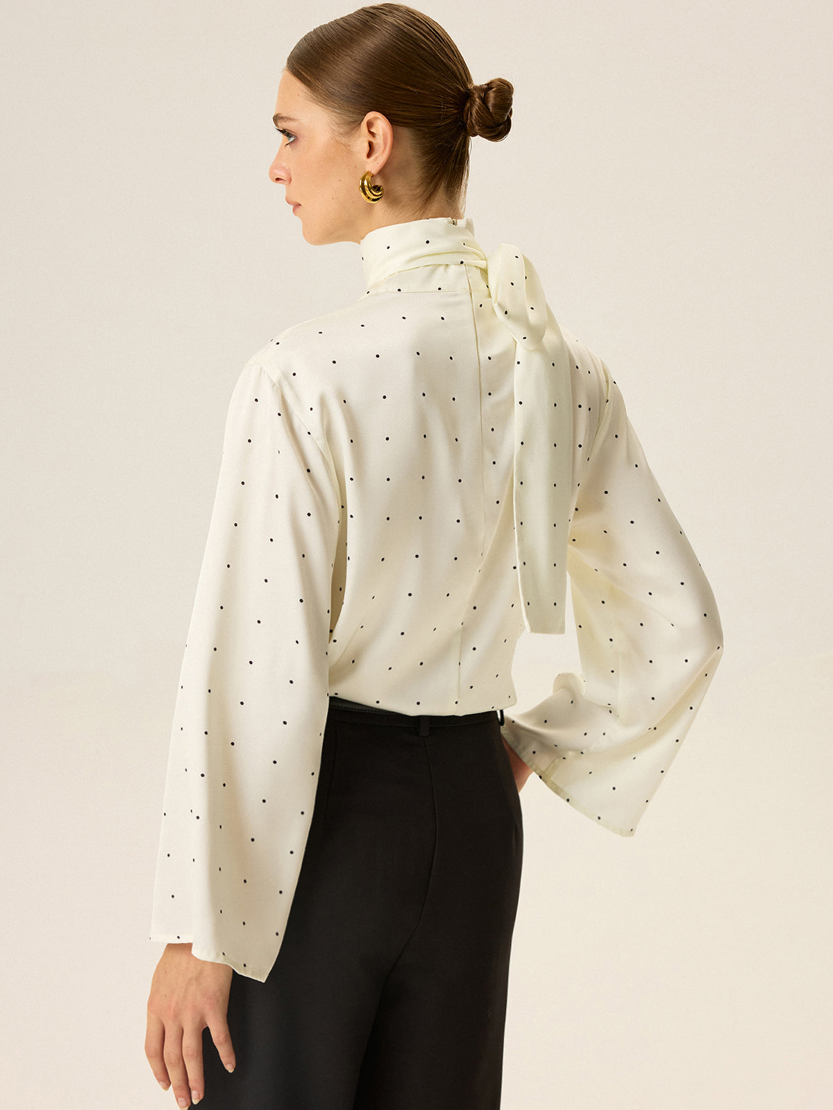 Polka Dot Satin High-Neck Blouse-Massicos