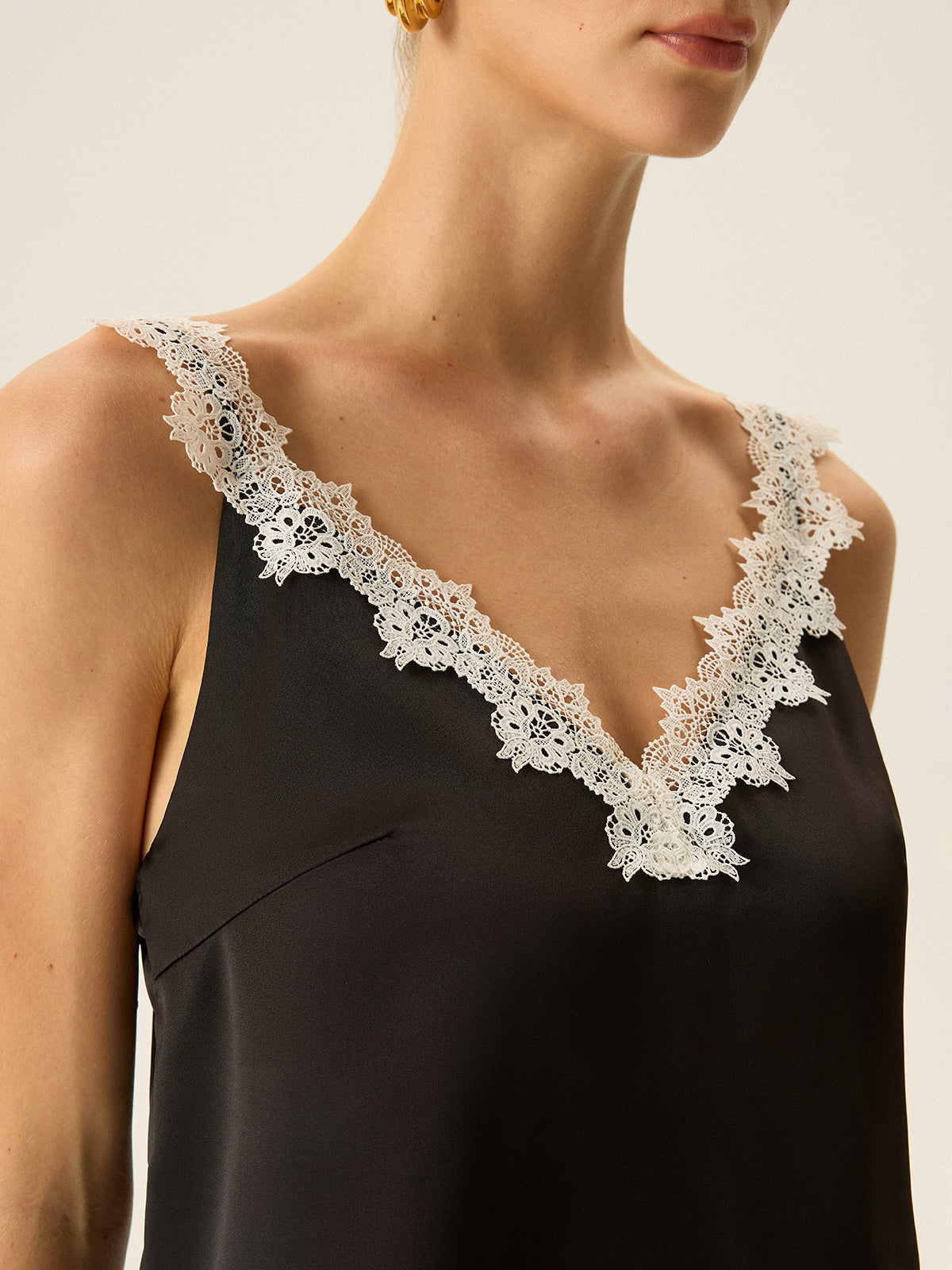 Semi-Sheer Lace Trim Cami Top-Massicos