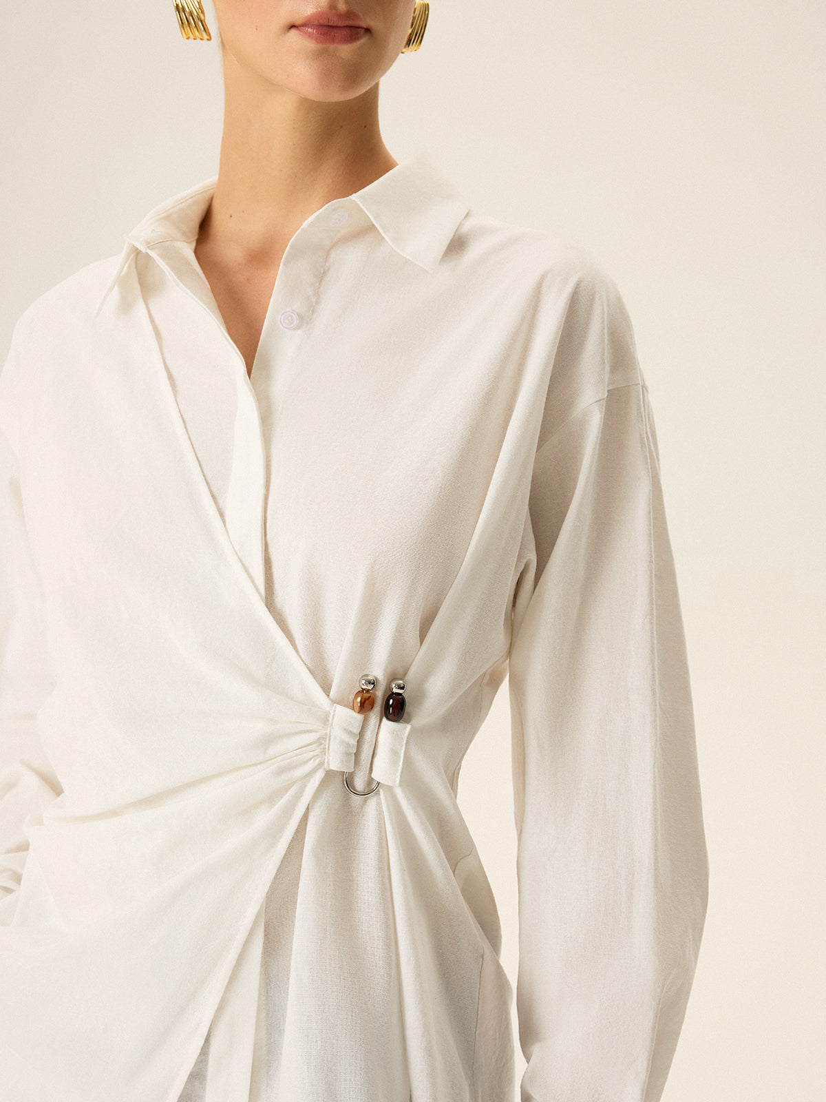 Asymmetric Wrap Long-Sleeve Shirt-Massicos