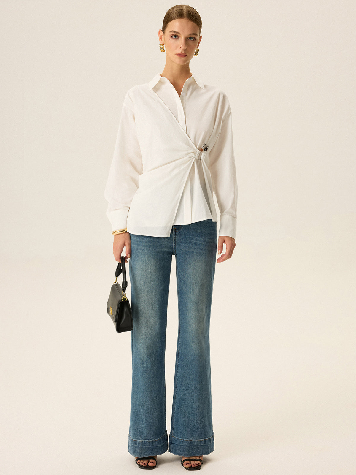 Asymmetric Wrap Long-Sleeve Shirt-Massicos