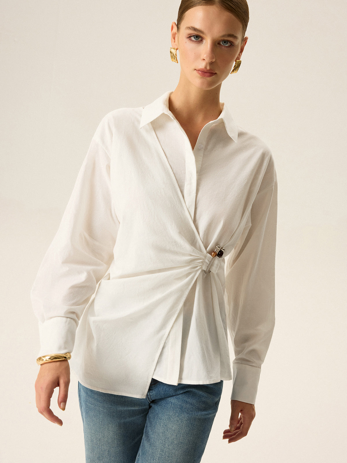 Asymmetric Wrap Long-Sleeve Shirt-Massicos