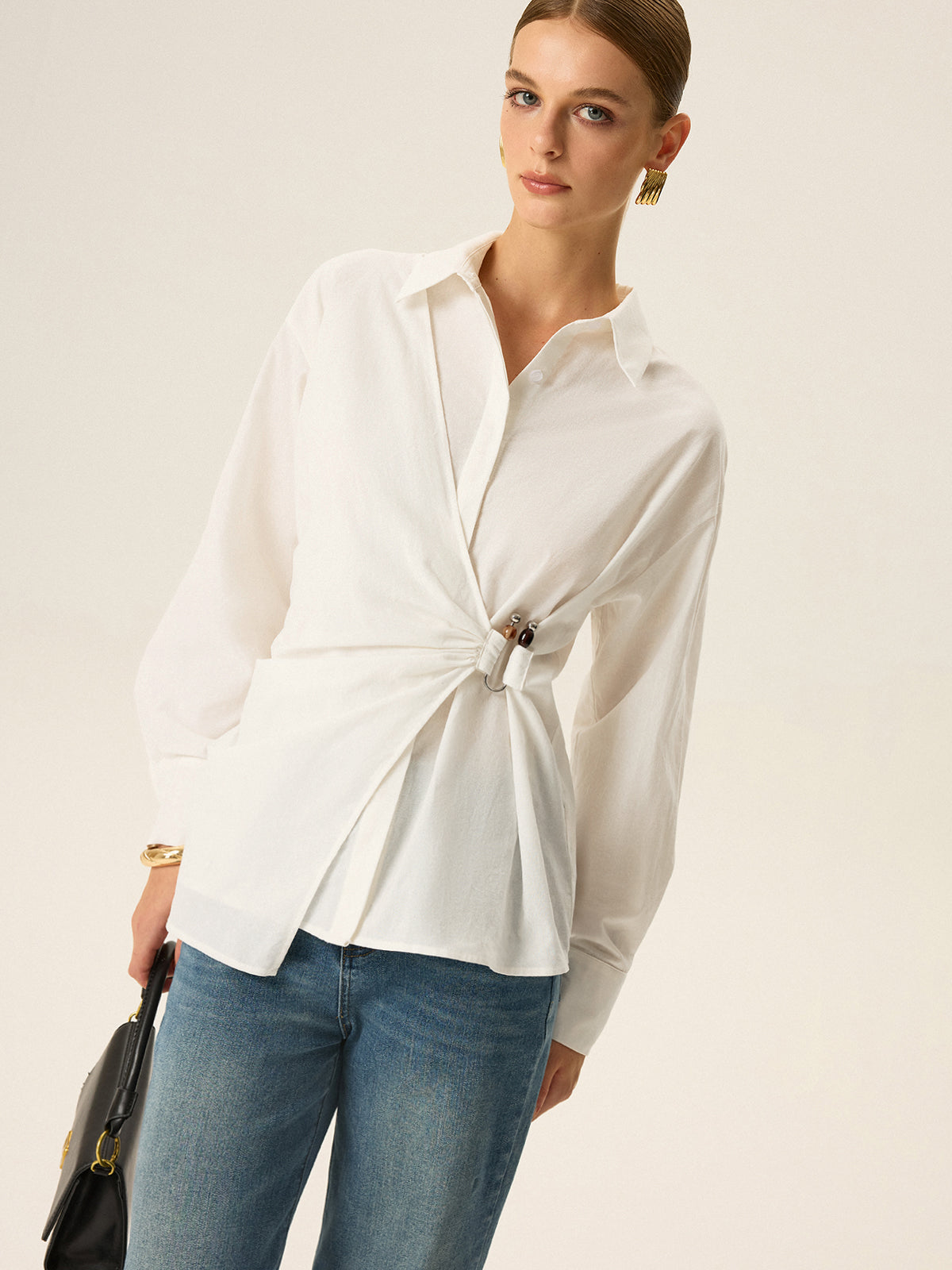 Asymmetric Wrap Long-Sleeve Shirt-Massicos