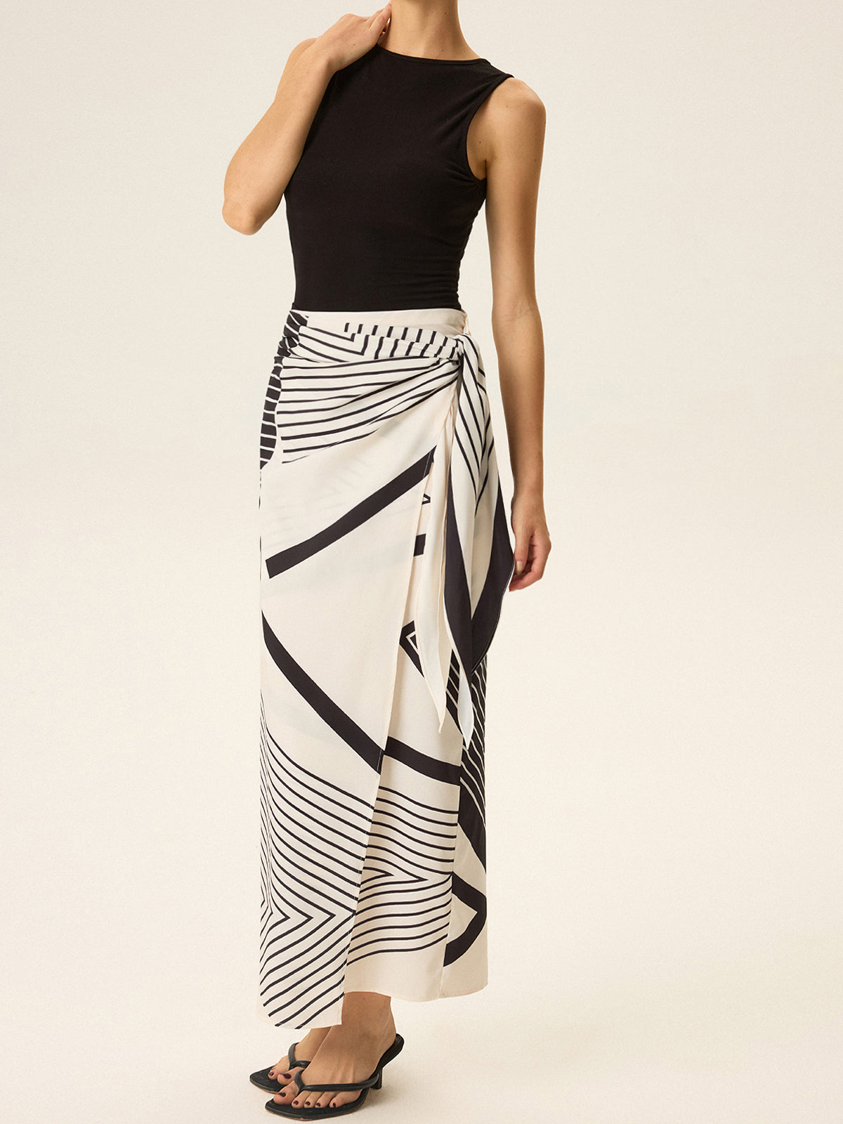 Sleeveless Top and Print Wrap Skirt Set-Massicos