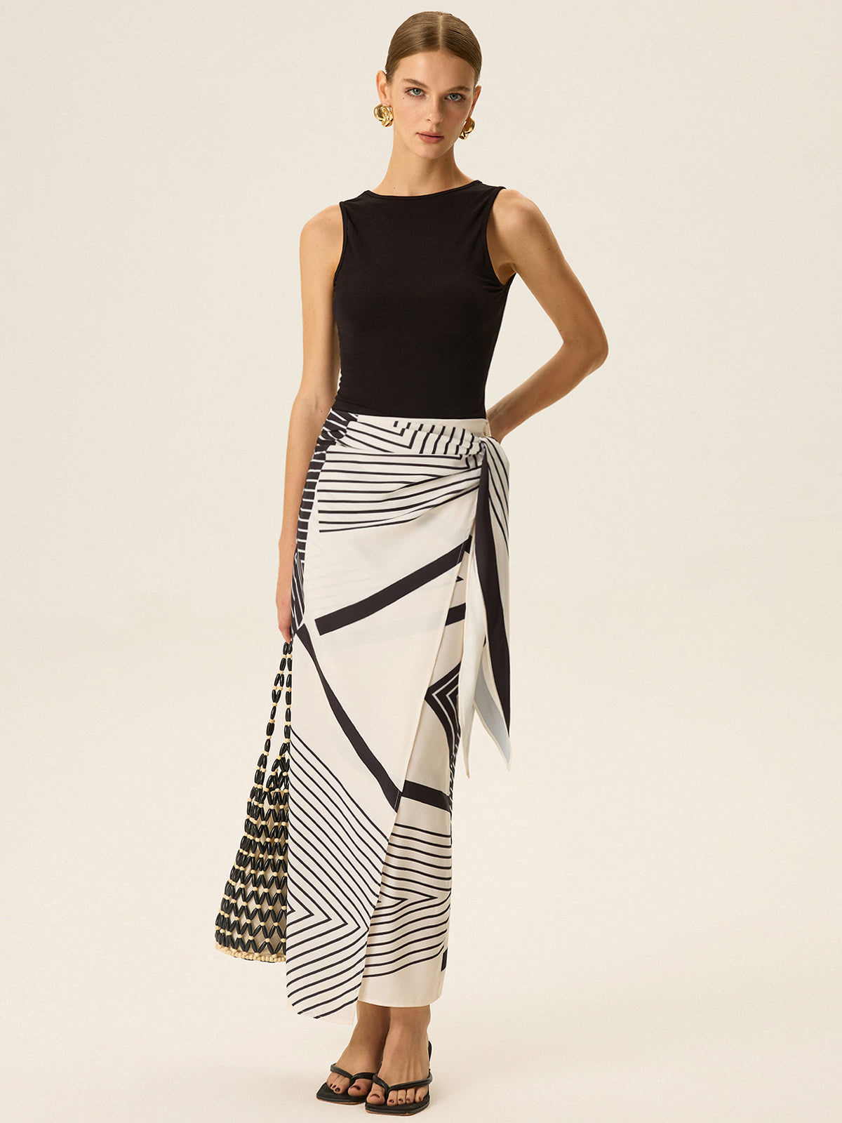 Sleeveless Top and Print Wrap Skirt Set-Massicos