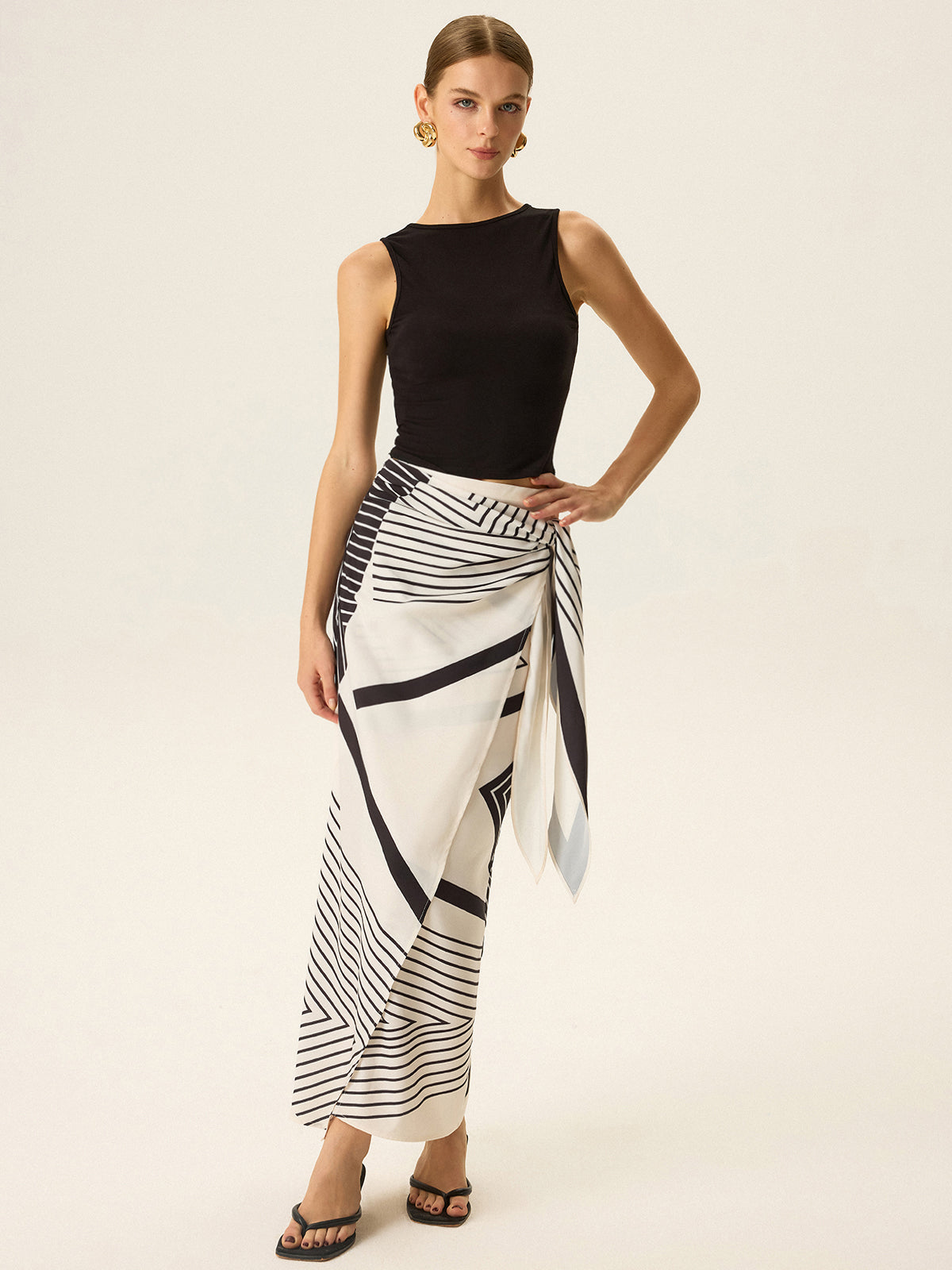 Sleeveless Top and Print Wrap Skirt Set-Massicos